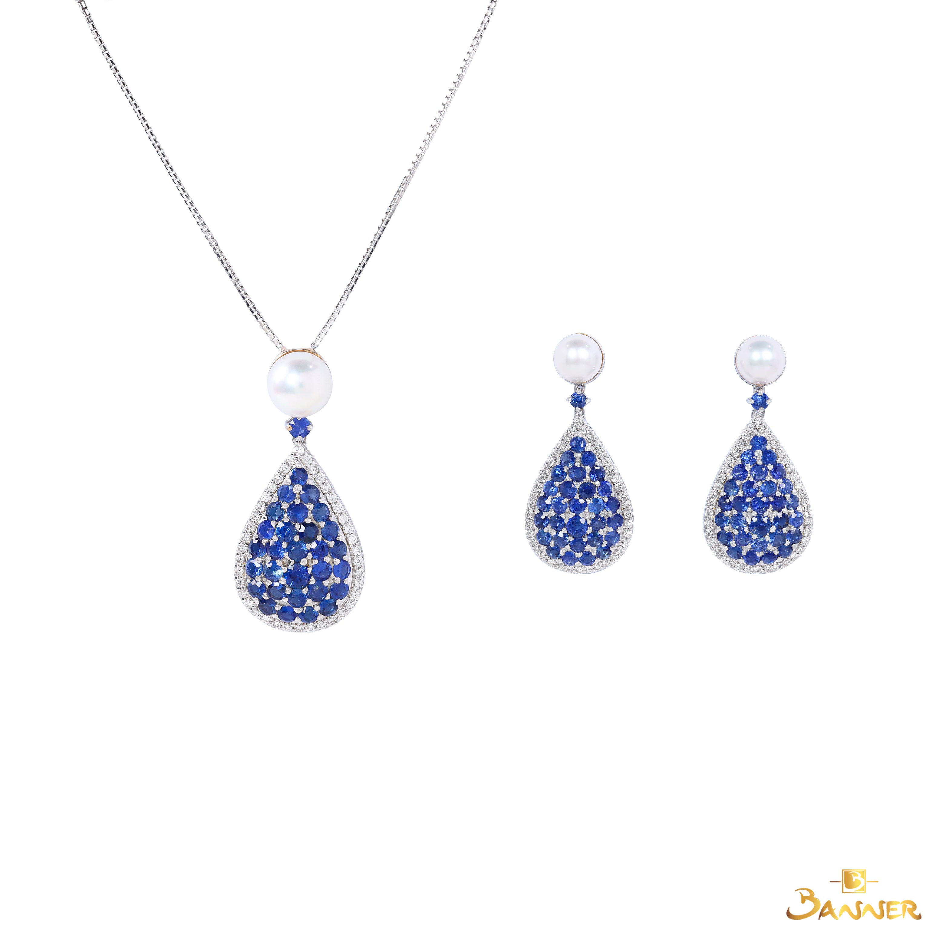 Pearl , Sapphire and Diamond Drop Set
