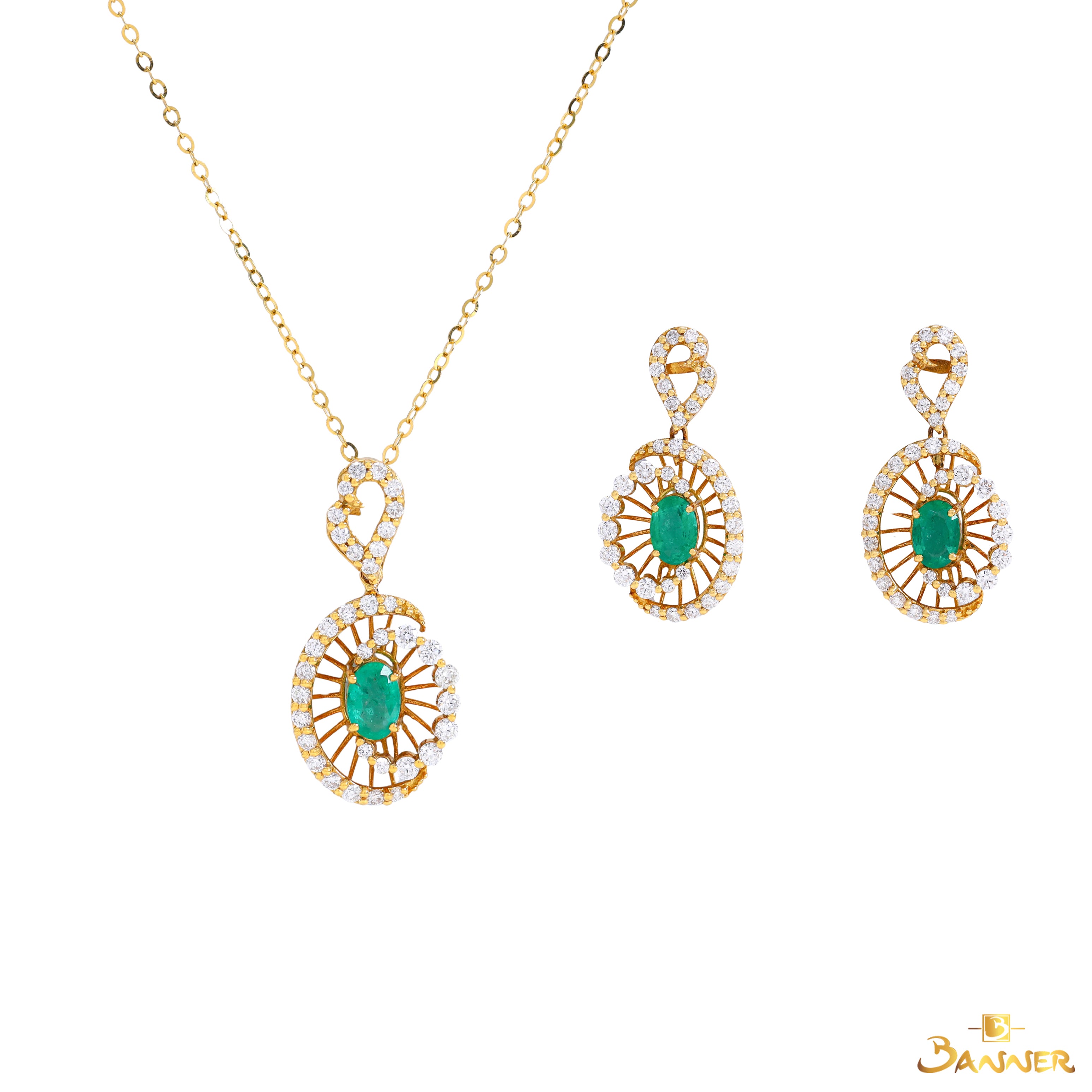 Emerald and Diamond Sunburst Set