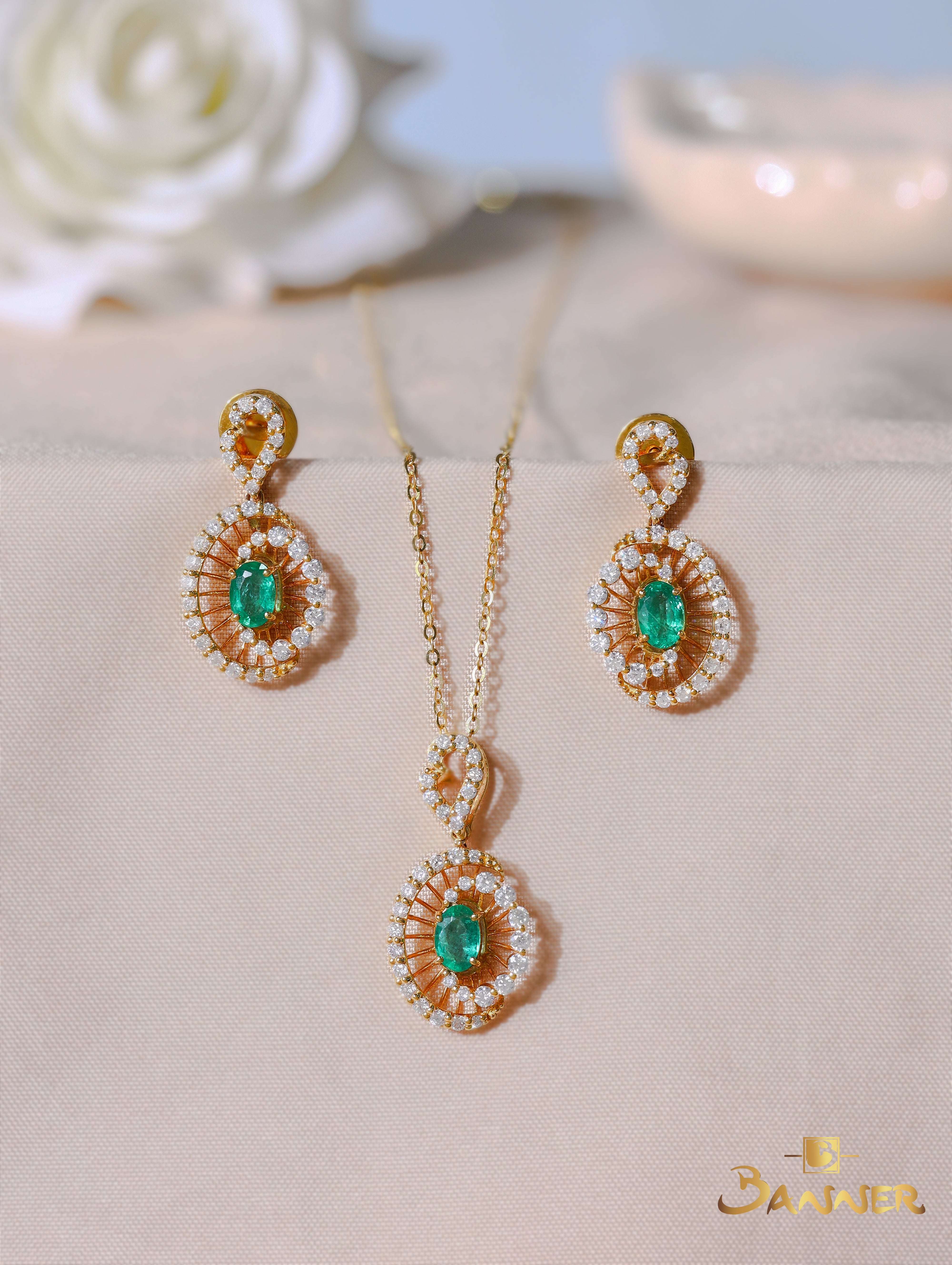 Emerald and Diamond Sunburst Set
