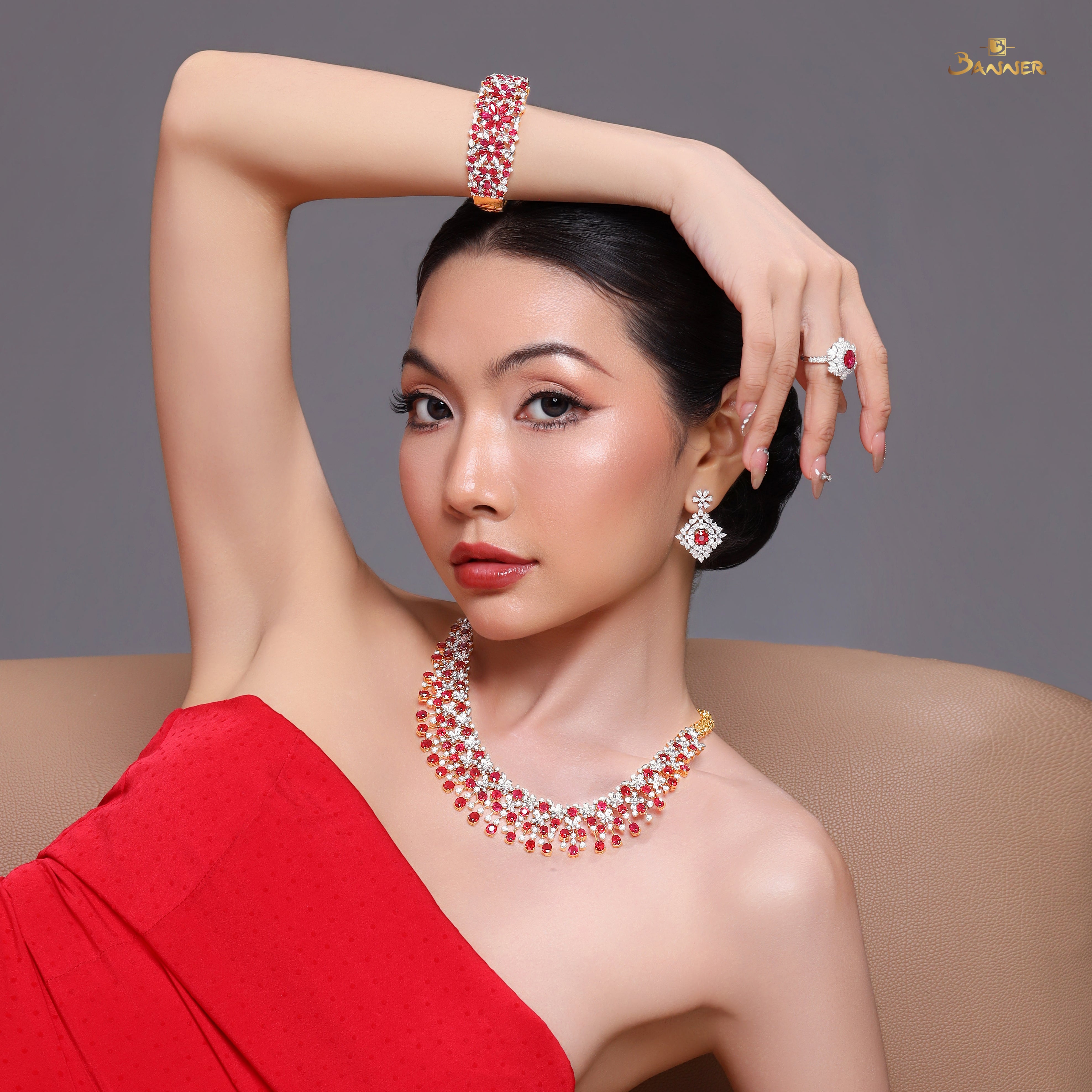 Ruby and Diamond Floral Set