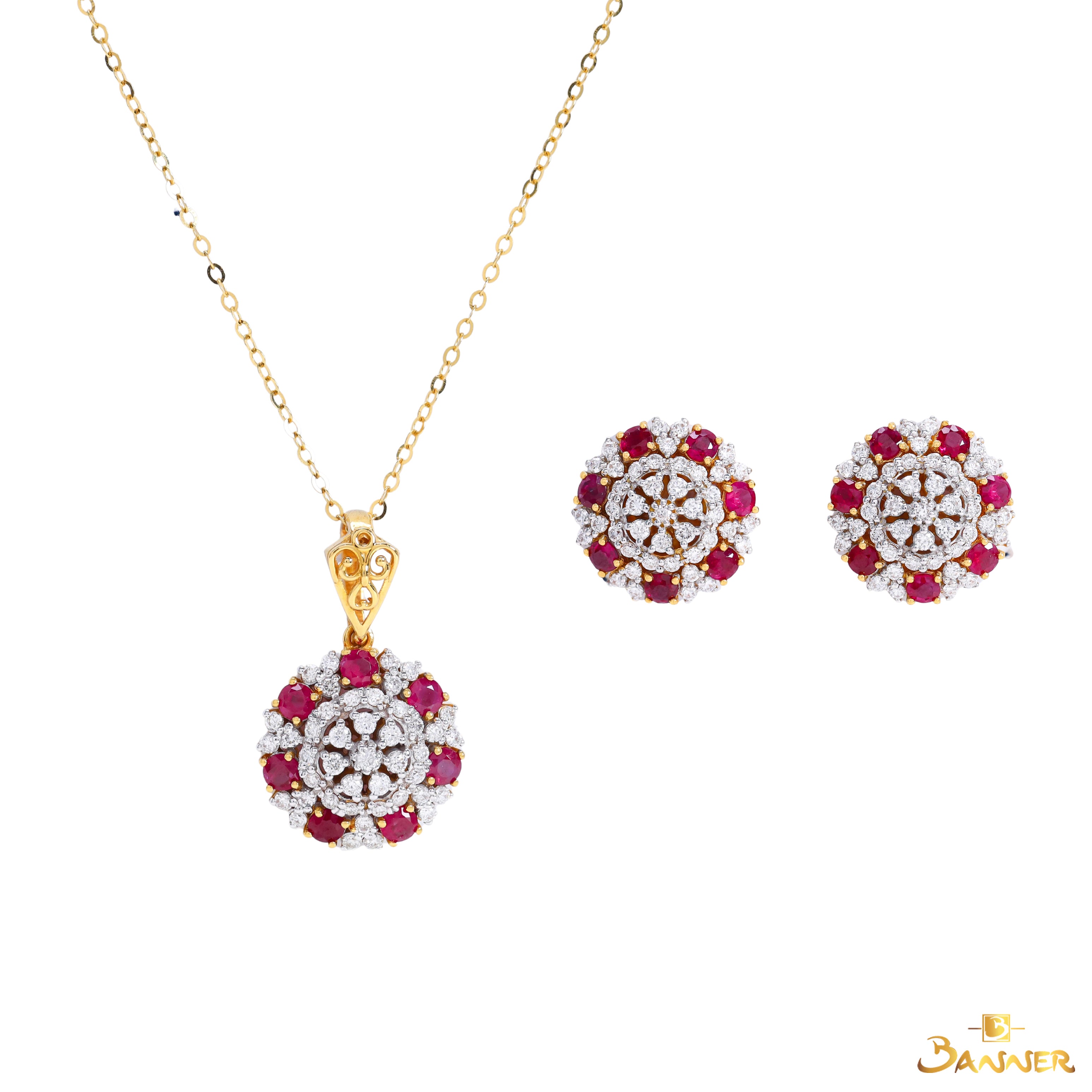 Ruby and Diamond Blossom Set