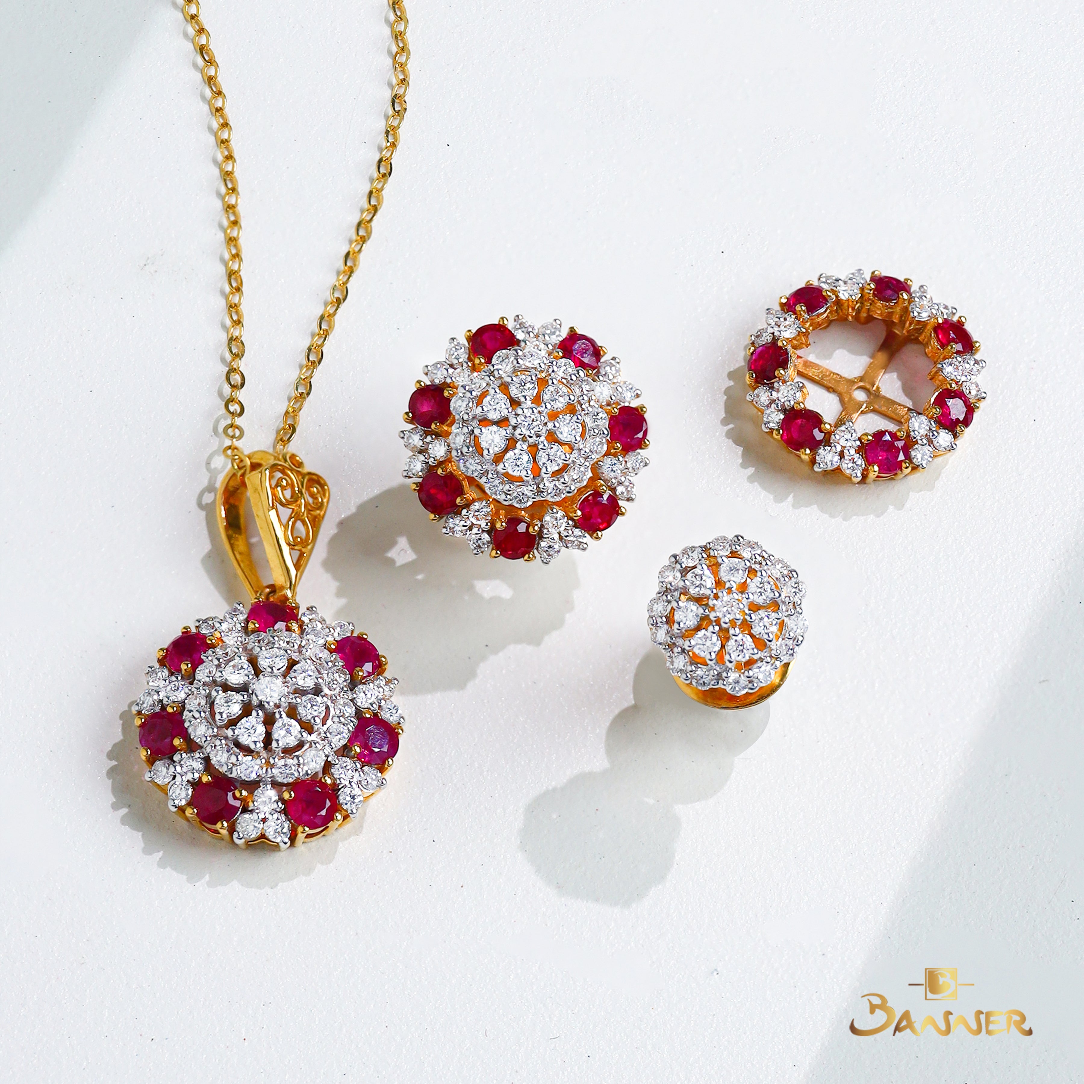 Ruby and Diamond Blossom Set