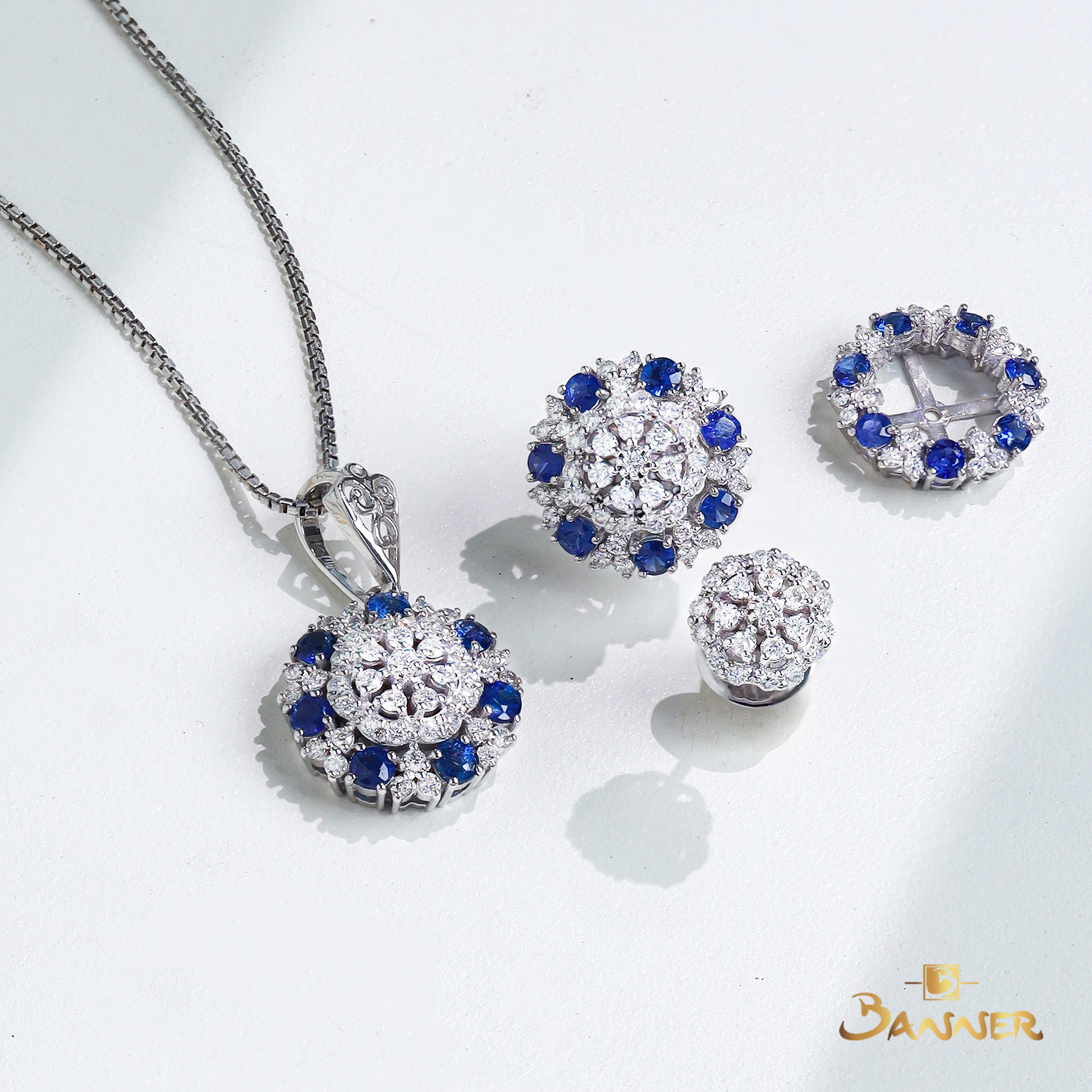 Sapphire and Diamond Blossom Set
