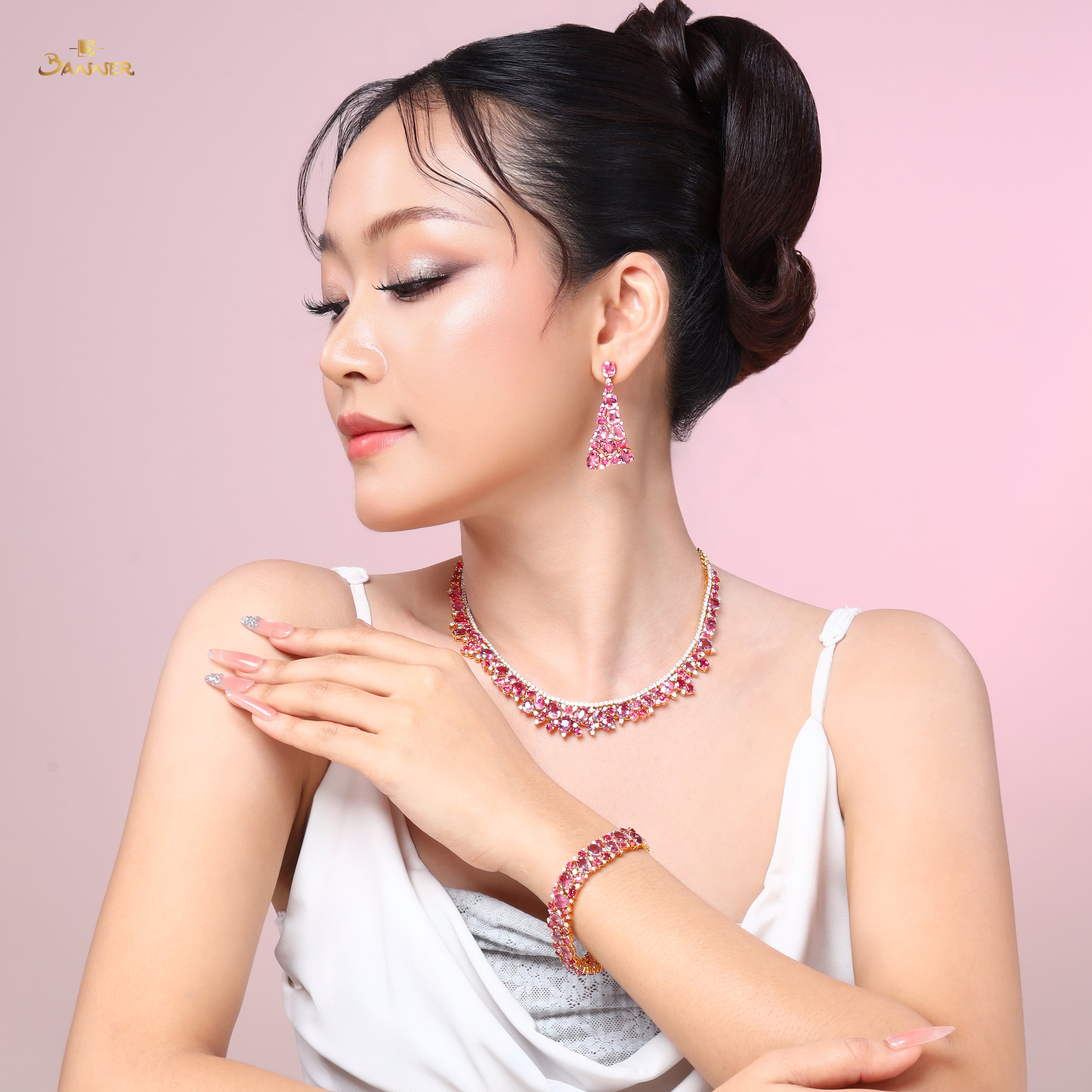 Spinel and Diamond Floral Set