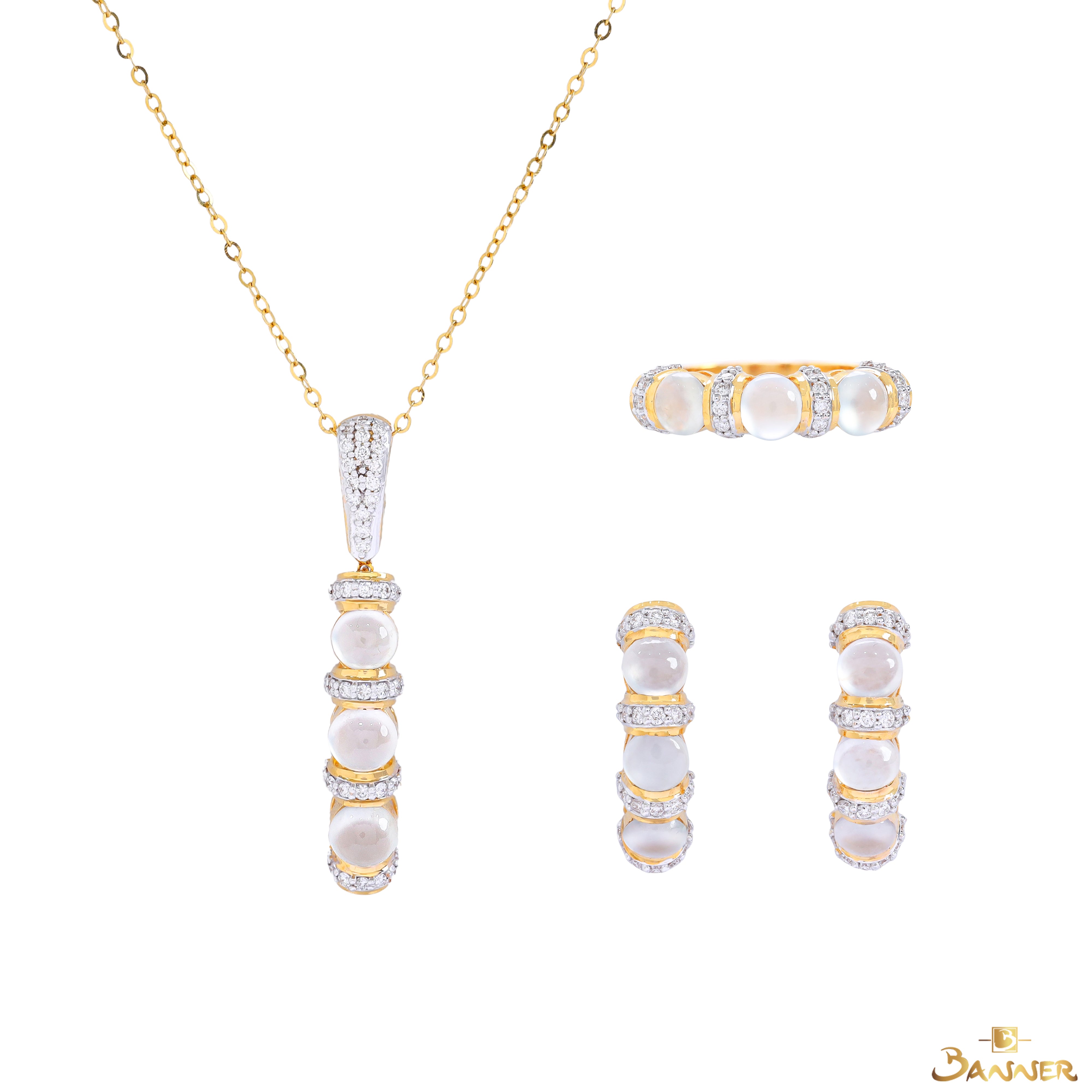 White Jade and Diamond Pave Set