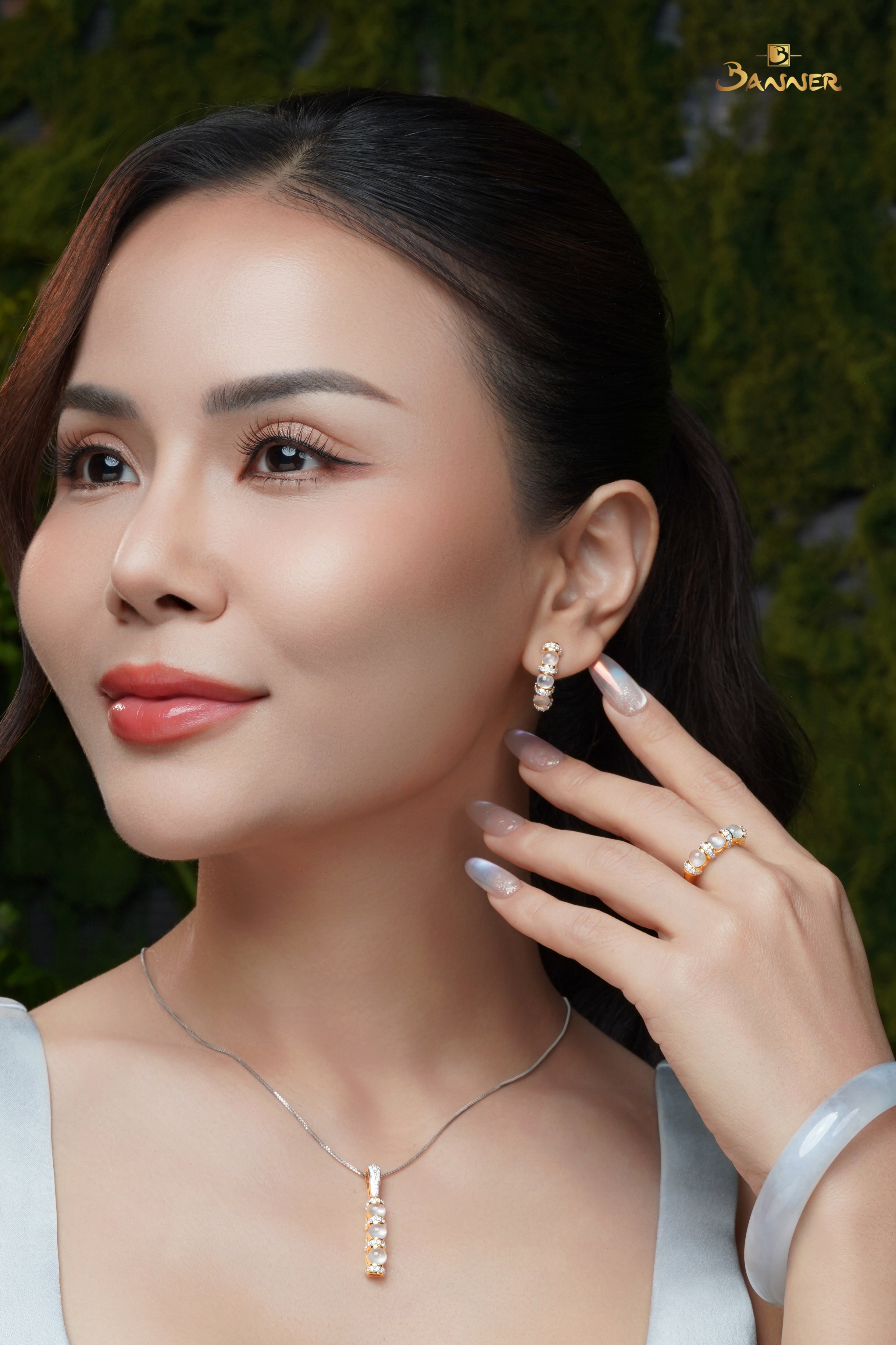 White Jade and Diamond Pave Set