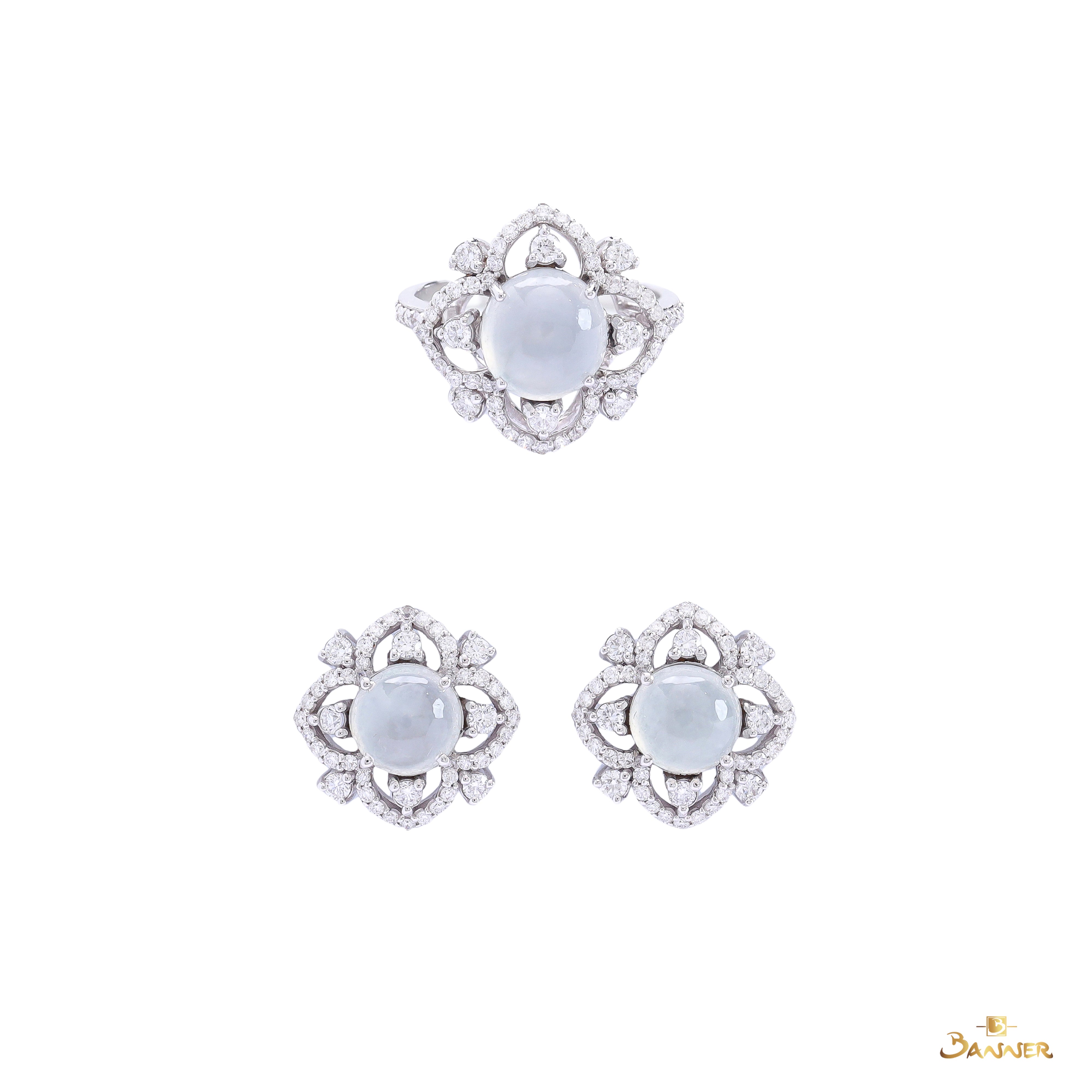 White Jade and Diamond Lotus Set