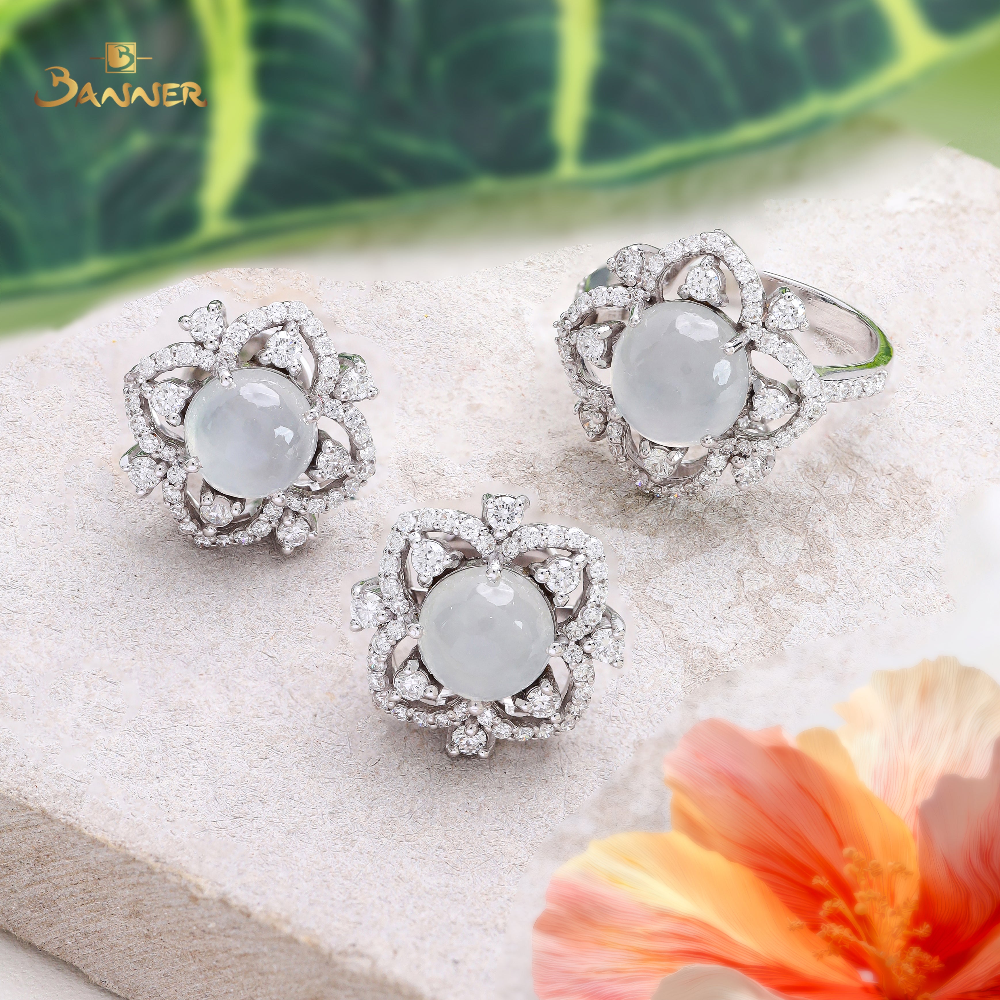 White Jade and Diamond Lotus Set