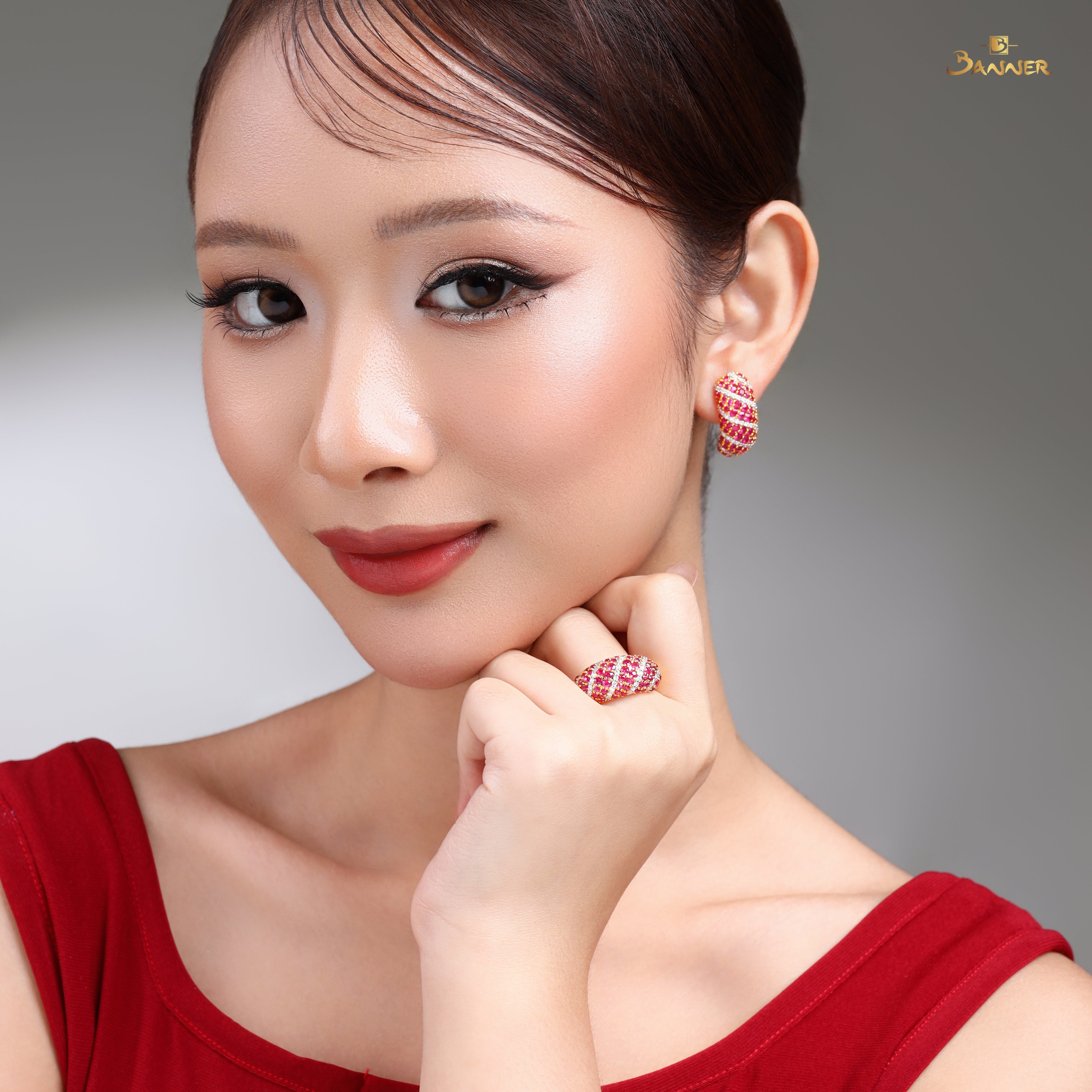 Ruby and Diamond Pave Set