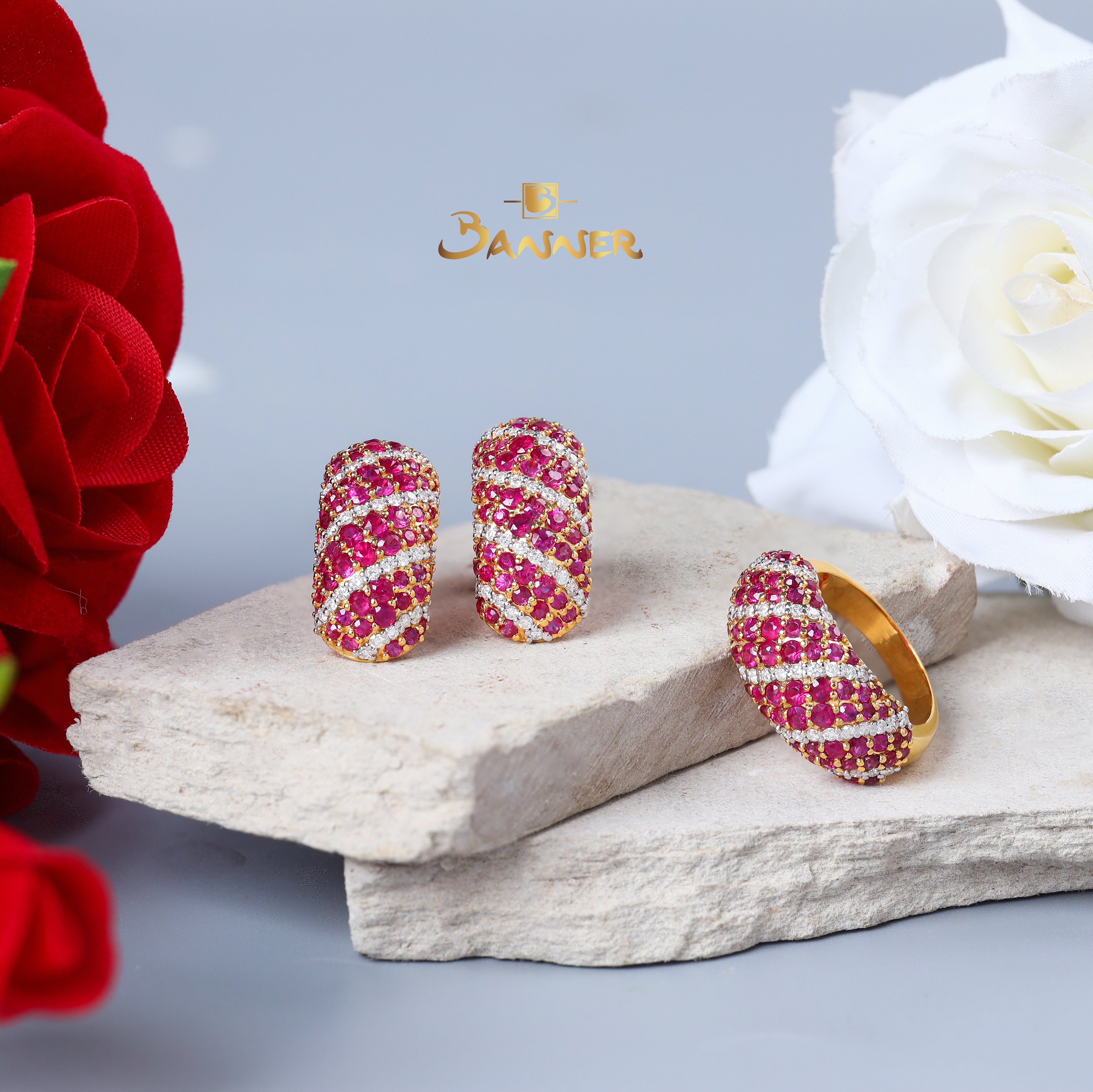 Ruby and Diamond Pave Set