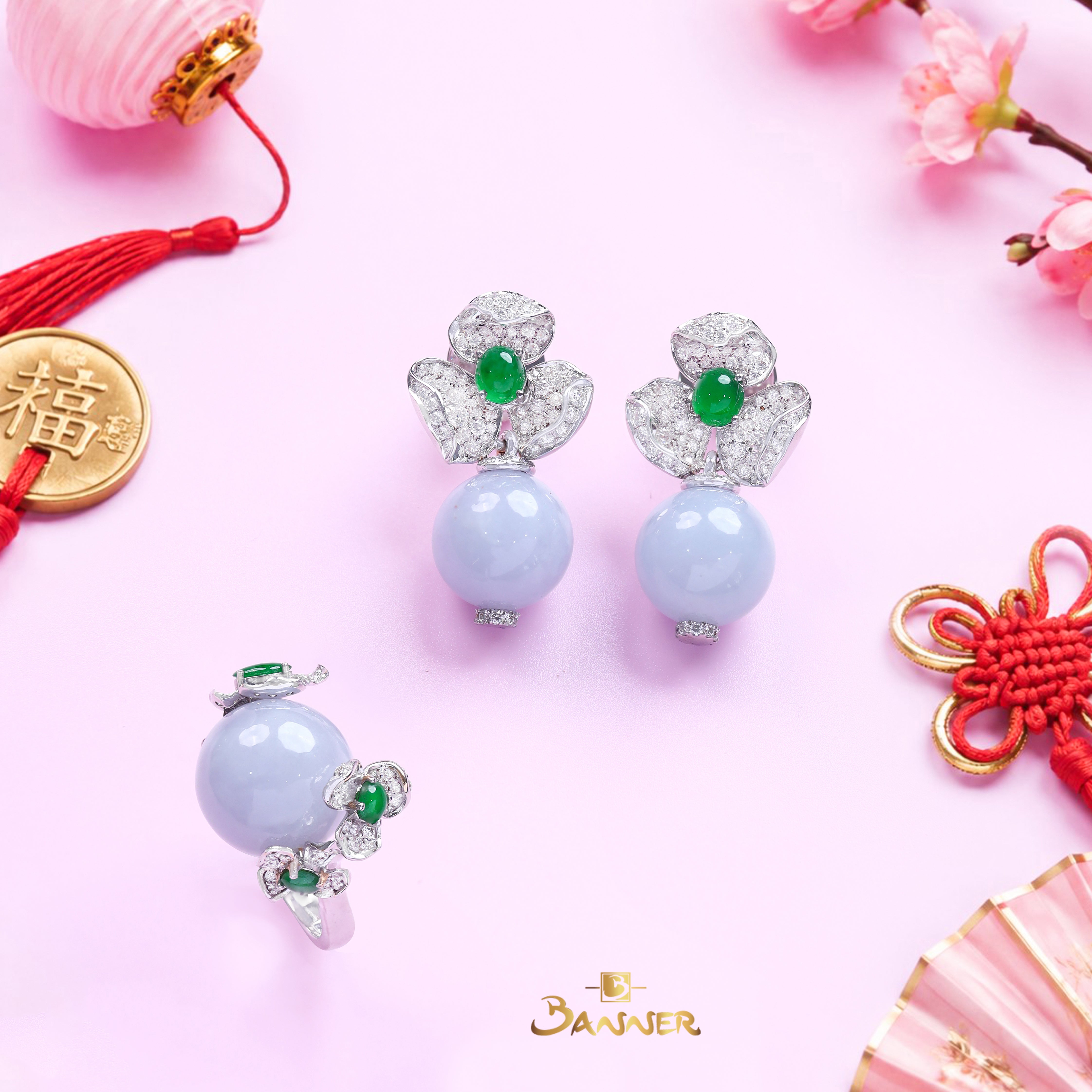 Lavender Jade , Green Jade and Diamond Orchid Set