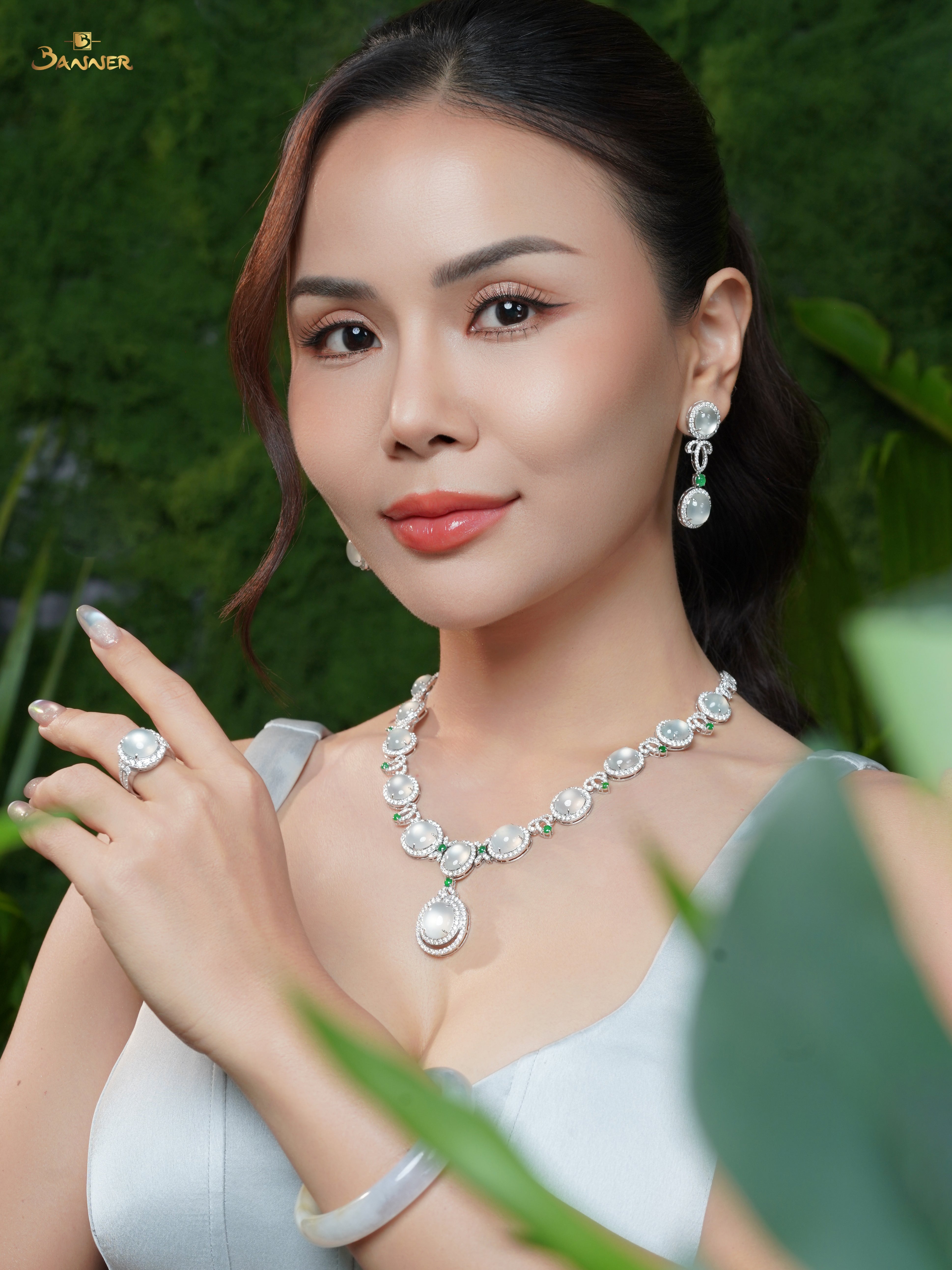 White Jade and Diamond Set