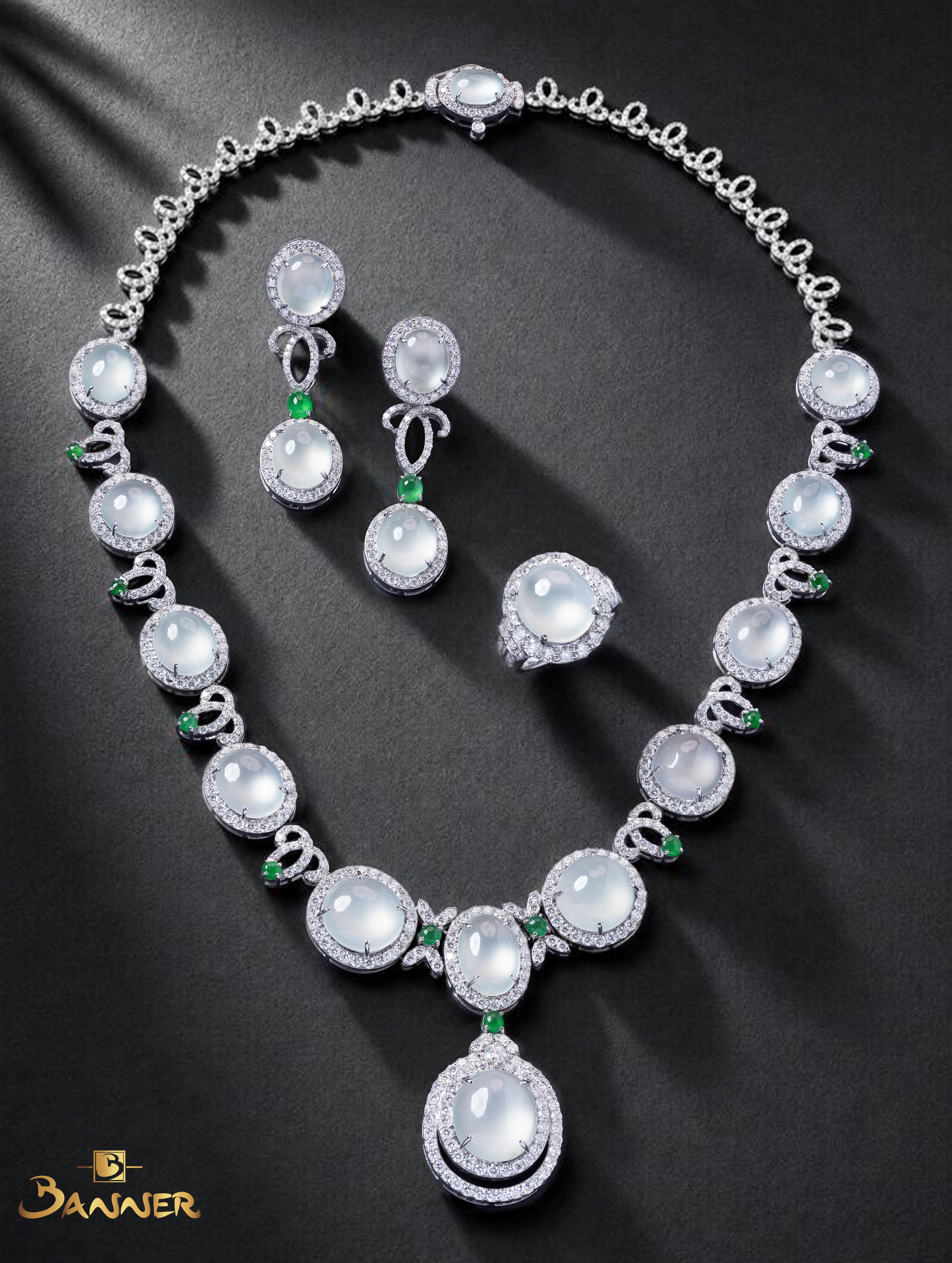 White Jade and Diamond Set