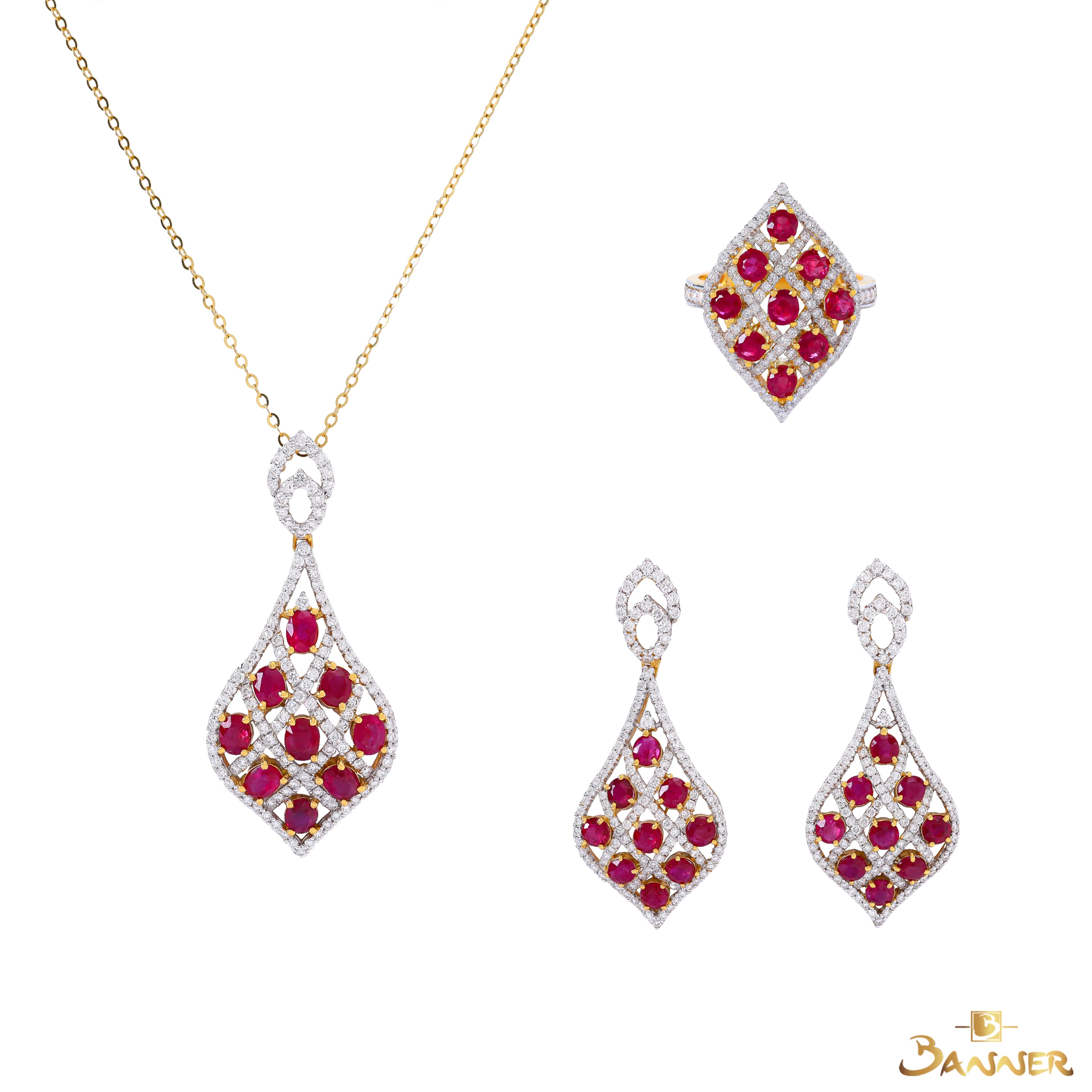 Ruby and Diamond Teardrop Mesh Set