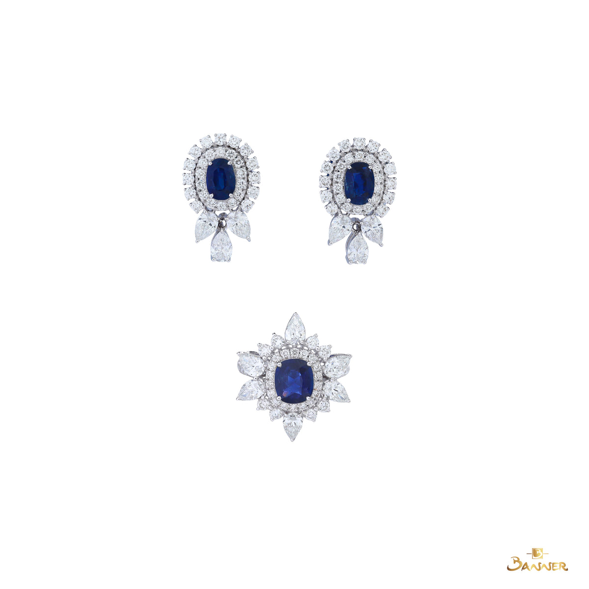 Sapphire and Diamond Double Halo Drop Set