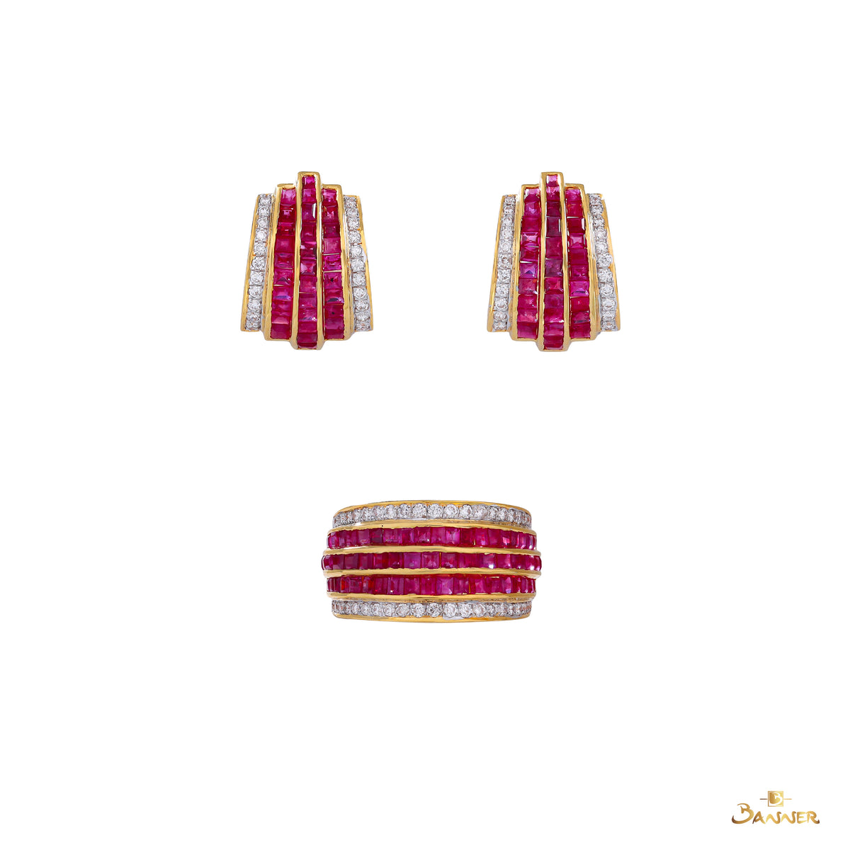 Emerald-cut Ruby and Diamond Scarlet Wave Set