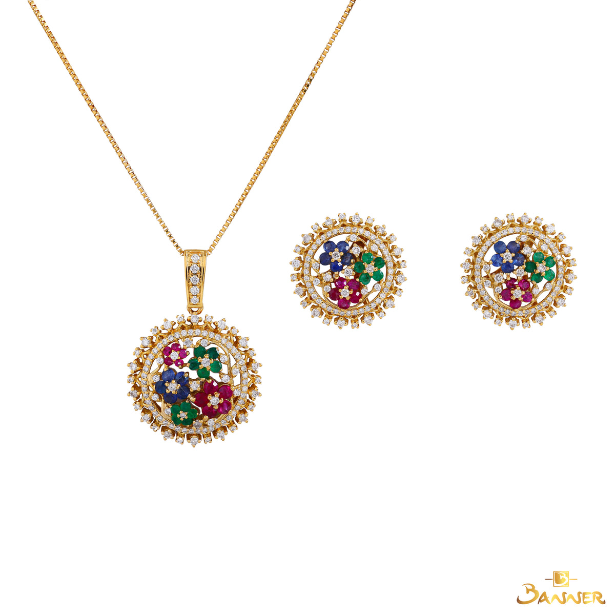 Ruby,Sapphire,Emerald and Diamond Dandelion Set