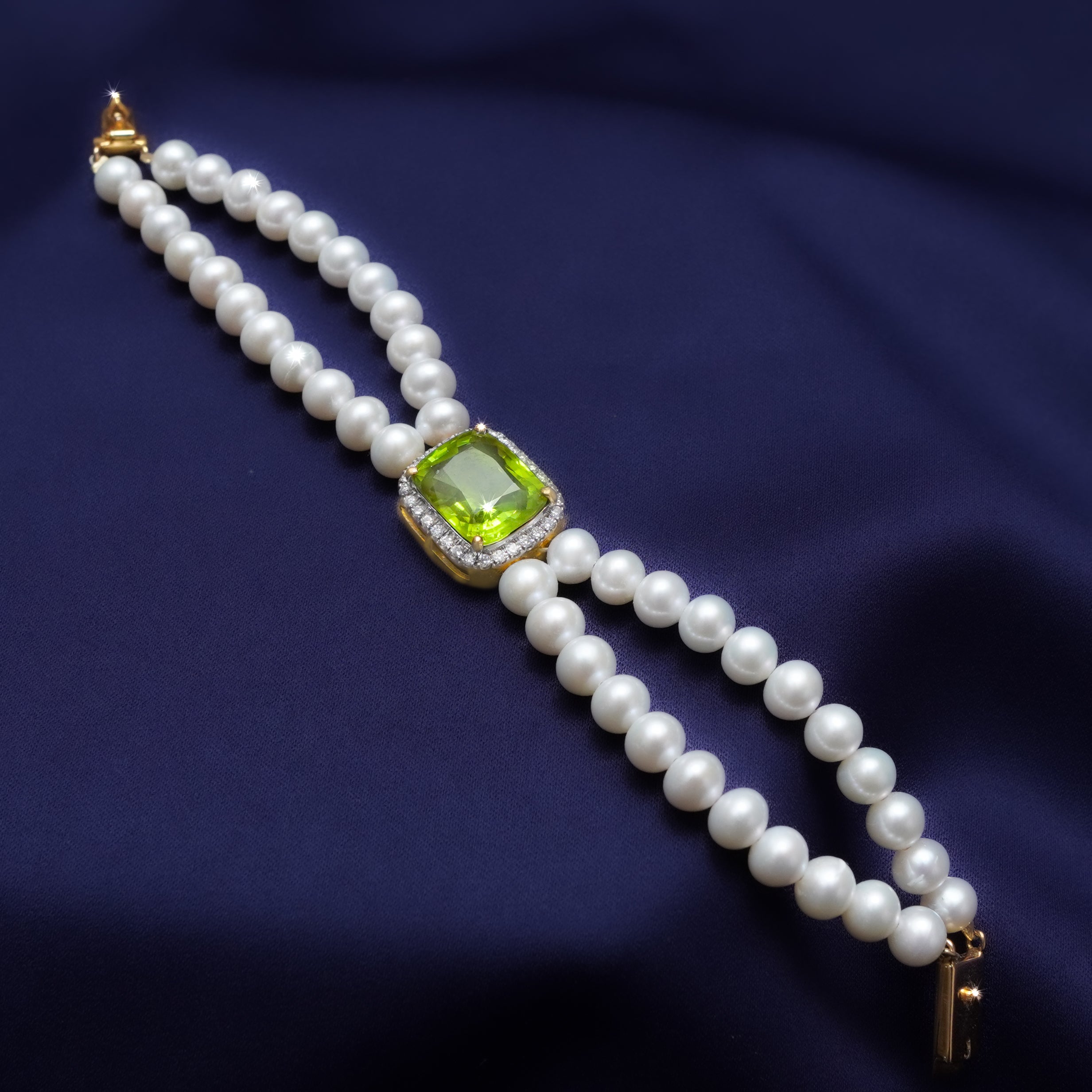 Peridot , Pearl and Diamond Bracelet