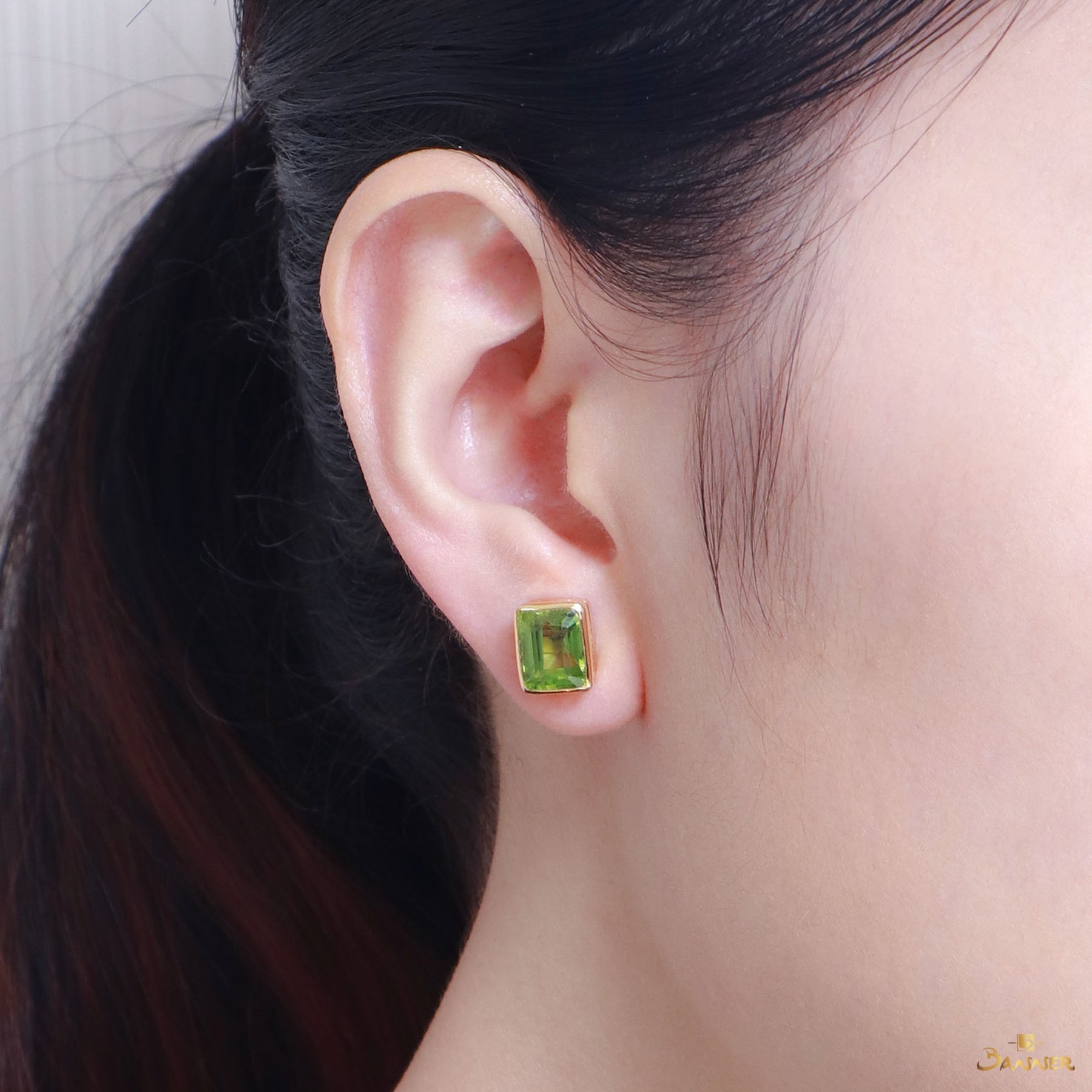 Peridot Emerald-cut Stud Earrings