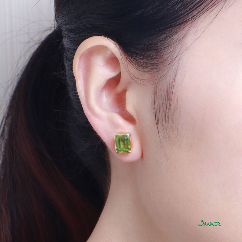 Peridot Emerald-cut Stud Earrings