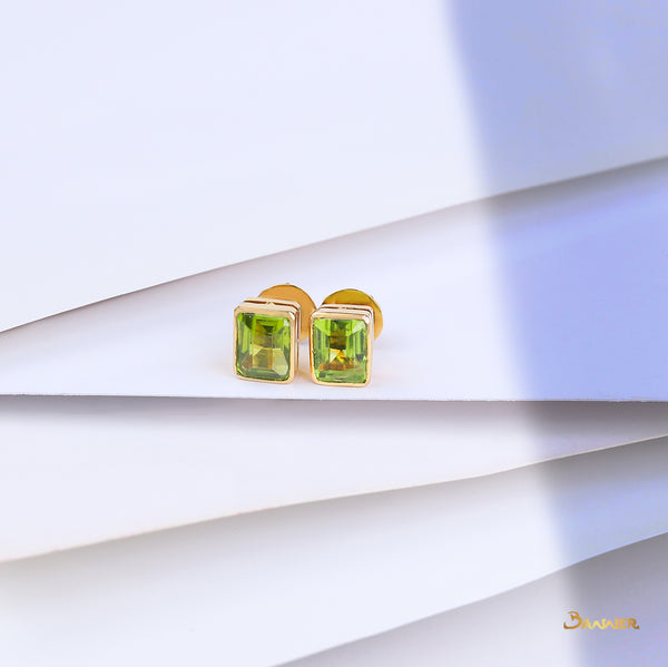 Peridot Emerald-cut Stud Earrings