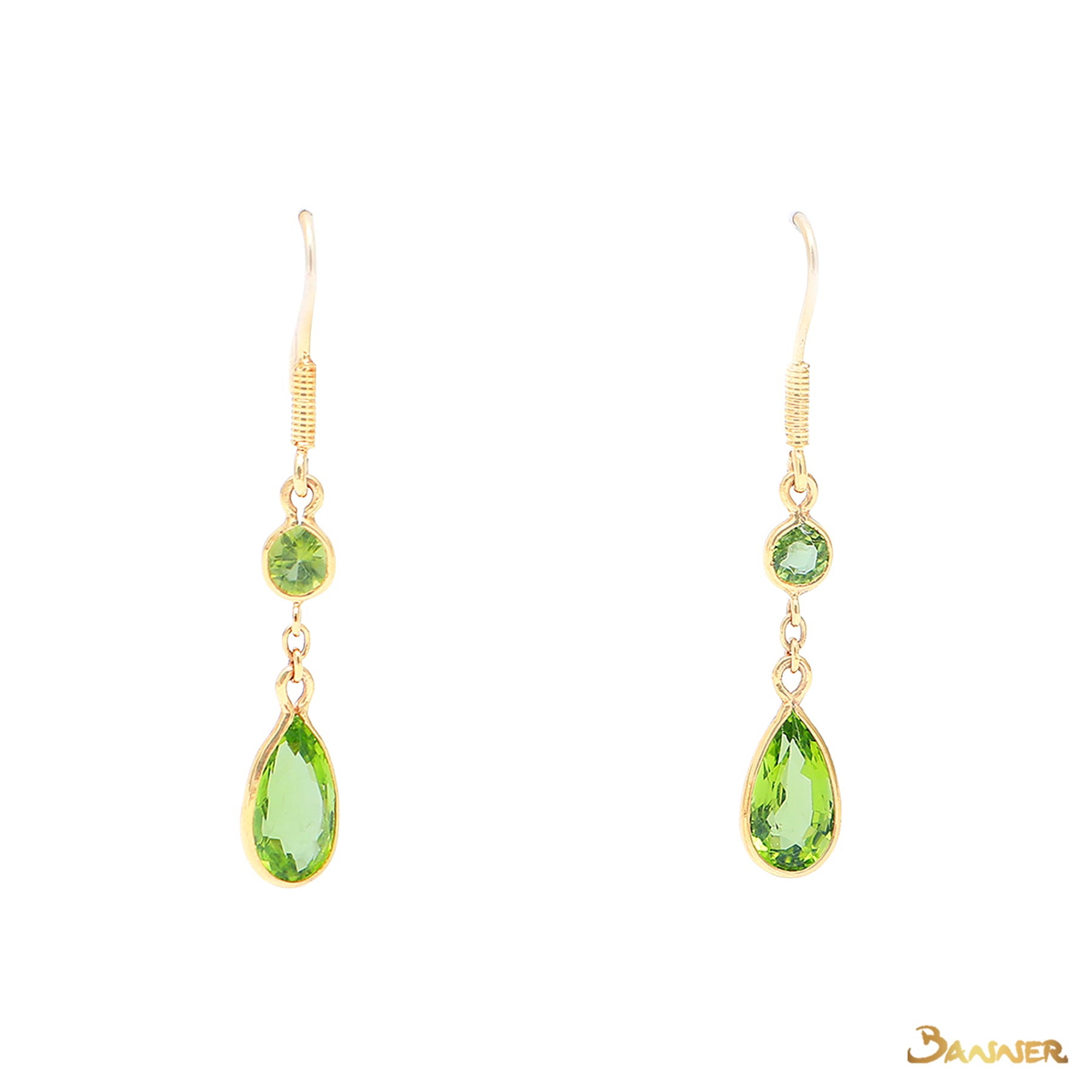 Peridot 2-Step Rain-drop Dangle Earrings