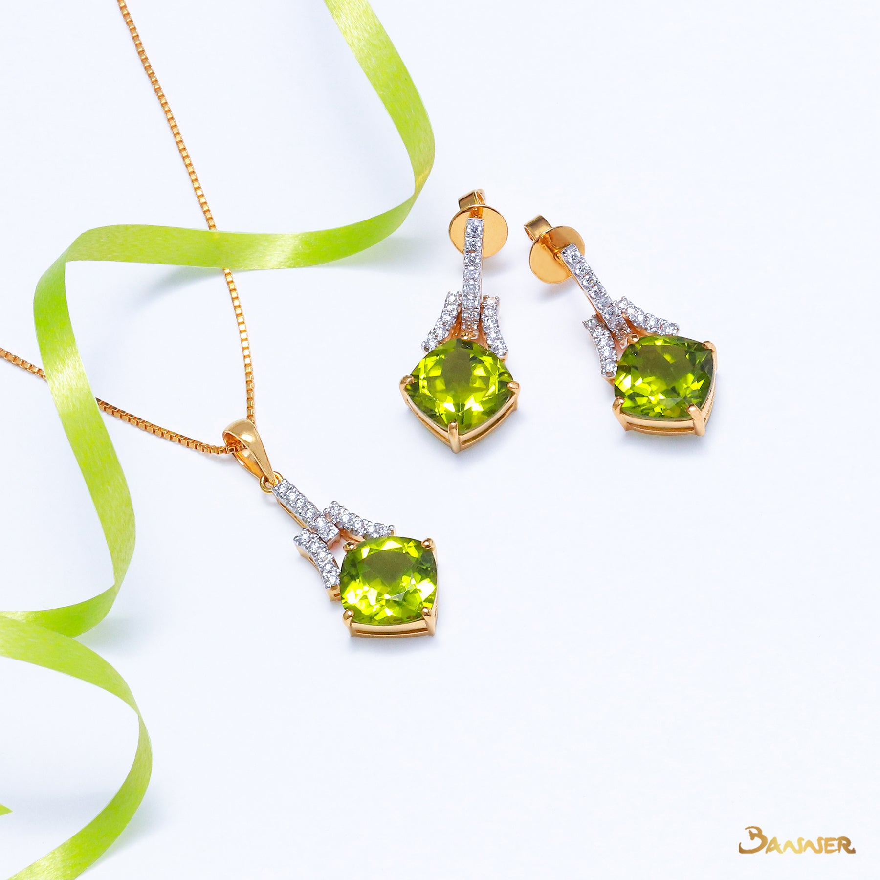 Peridot and Diamond Earrings