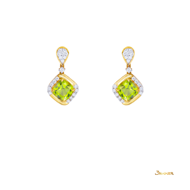 Peridot and Diamond Dangle Earrings