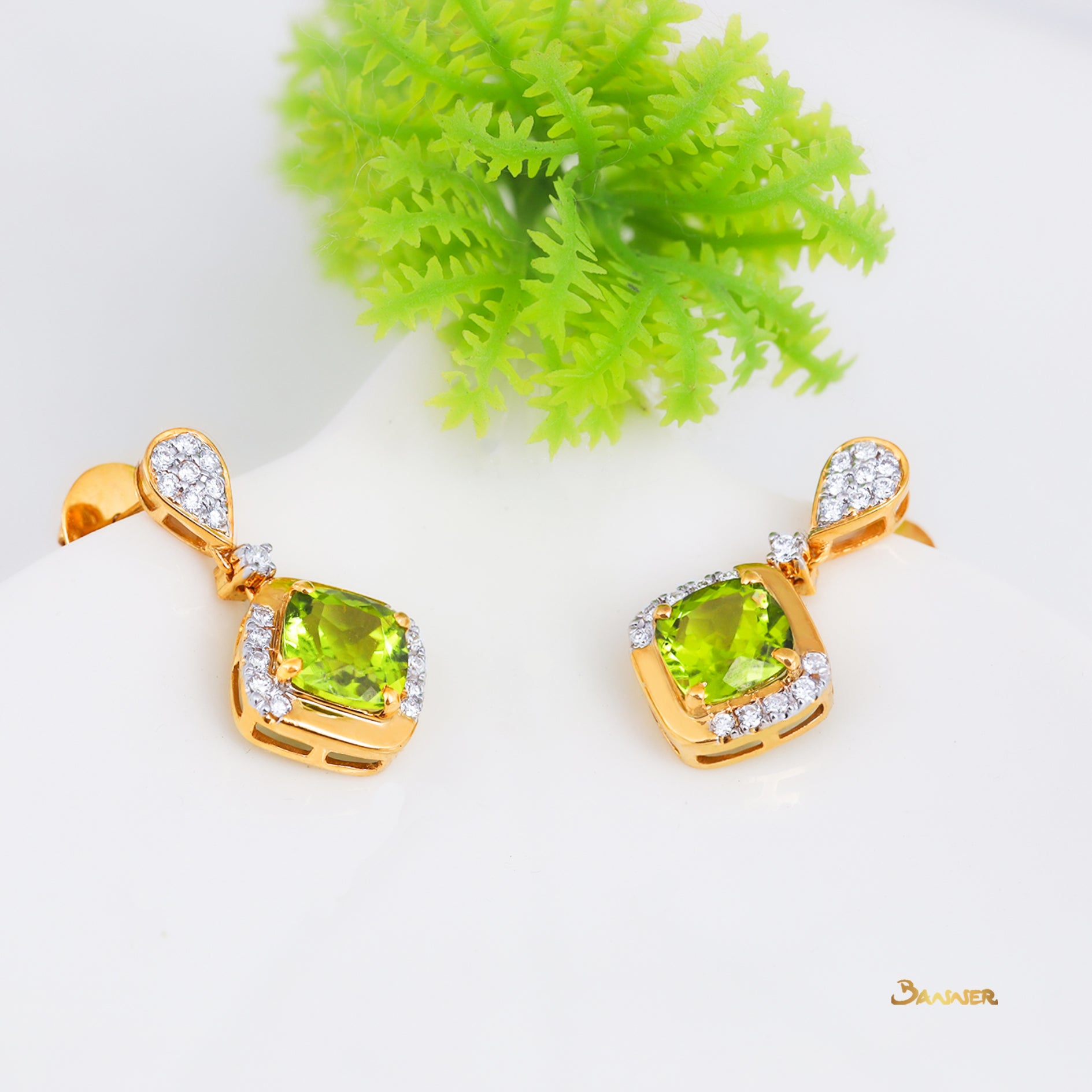 Peridot and Diamond Dangle Earrings