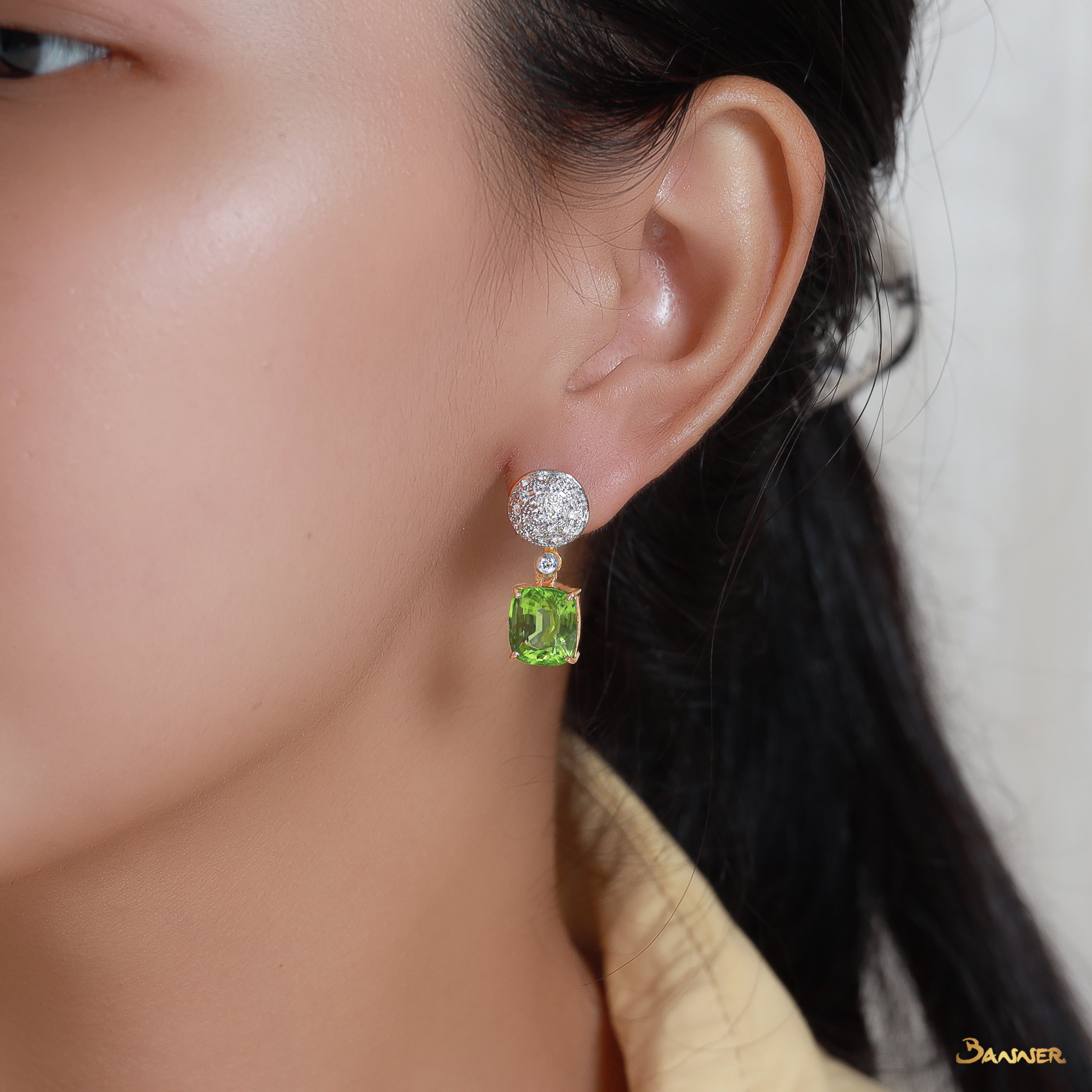 Peridot and Diamond Dangle 2-Way Earrings