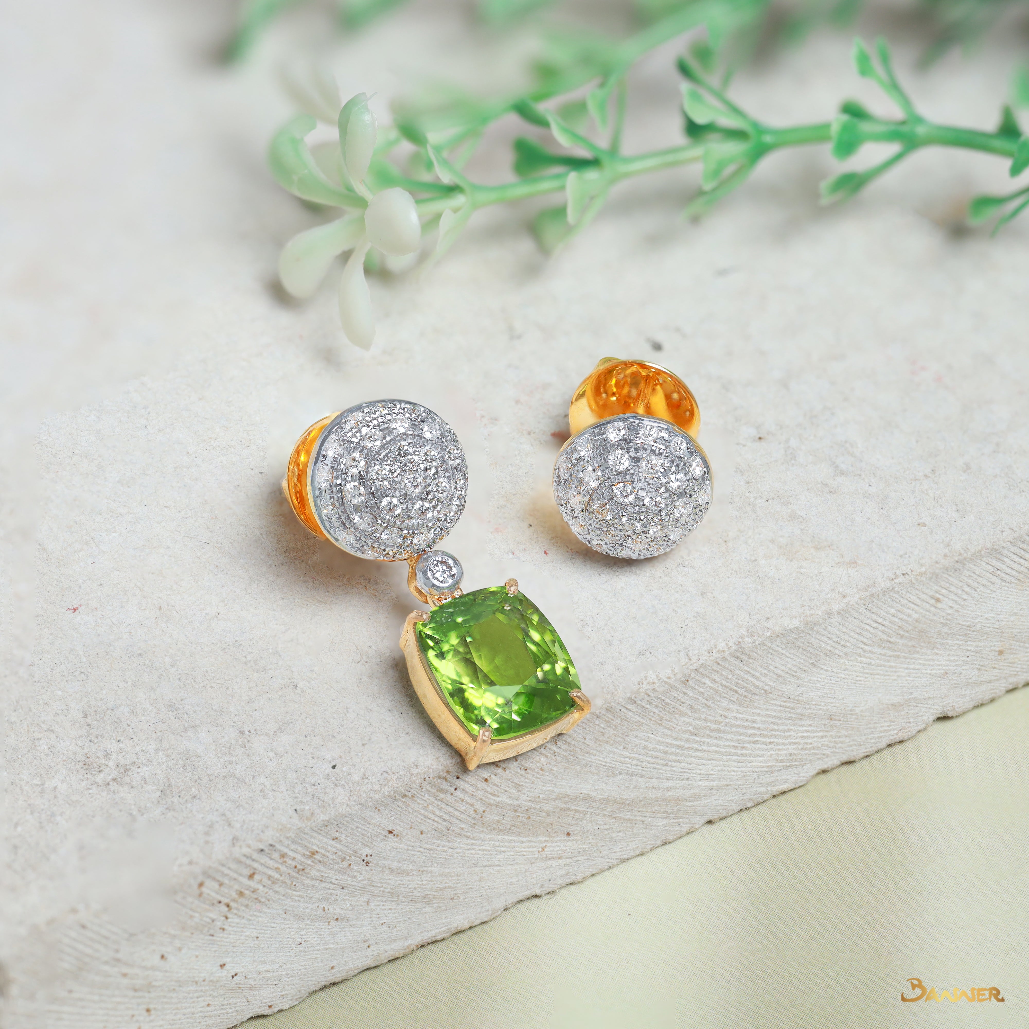 Peridot and Diamond Dangle 2-Way Earrings