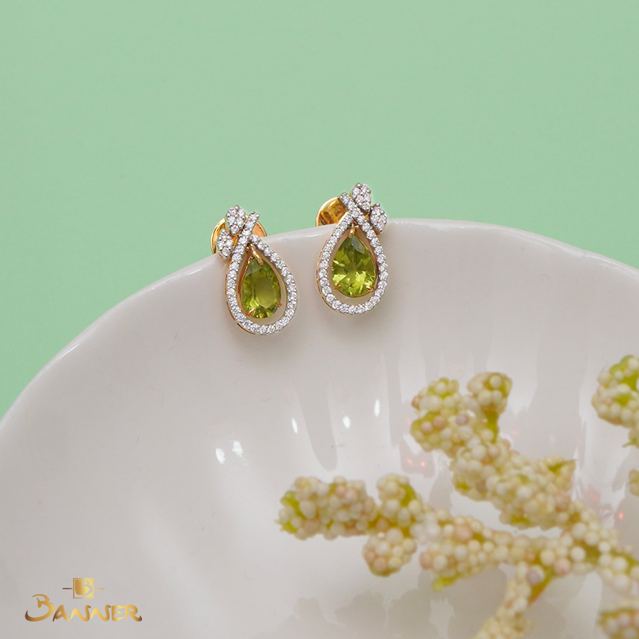 Peridot and Diamond Drop Earrings