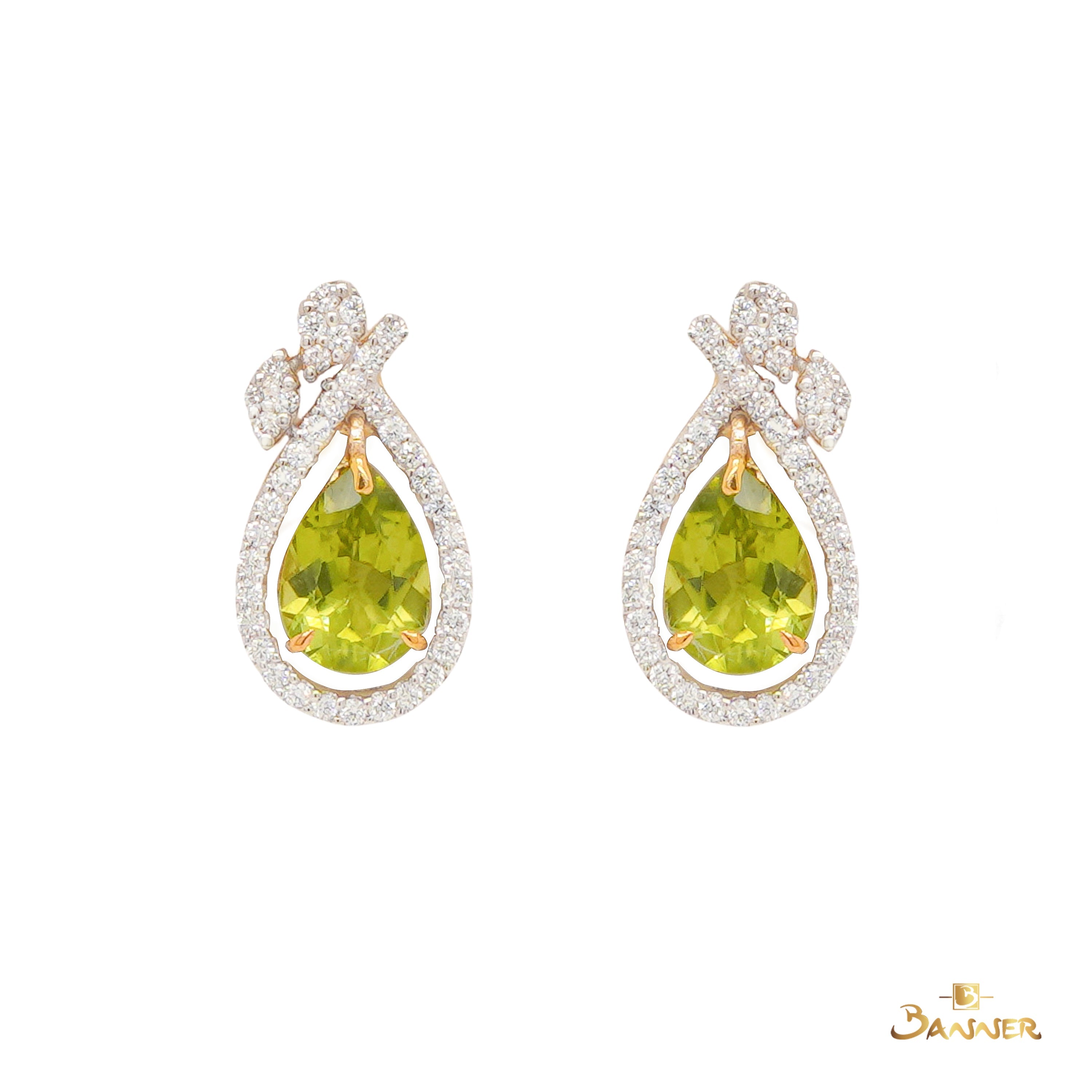 Peridot and Diamond Drop Earrings