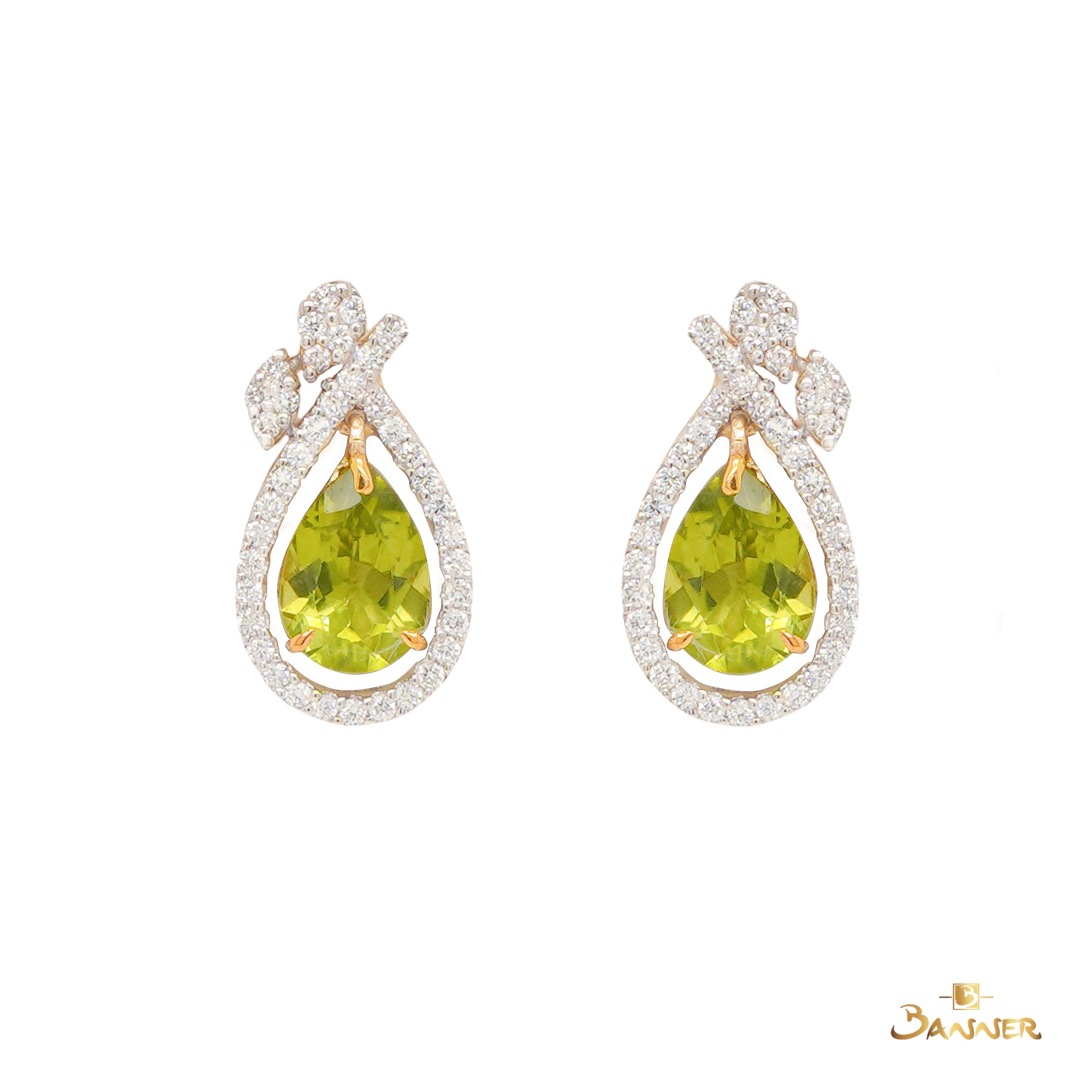 Peridot and Diamond Drop Earrings