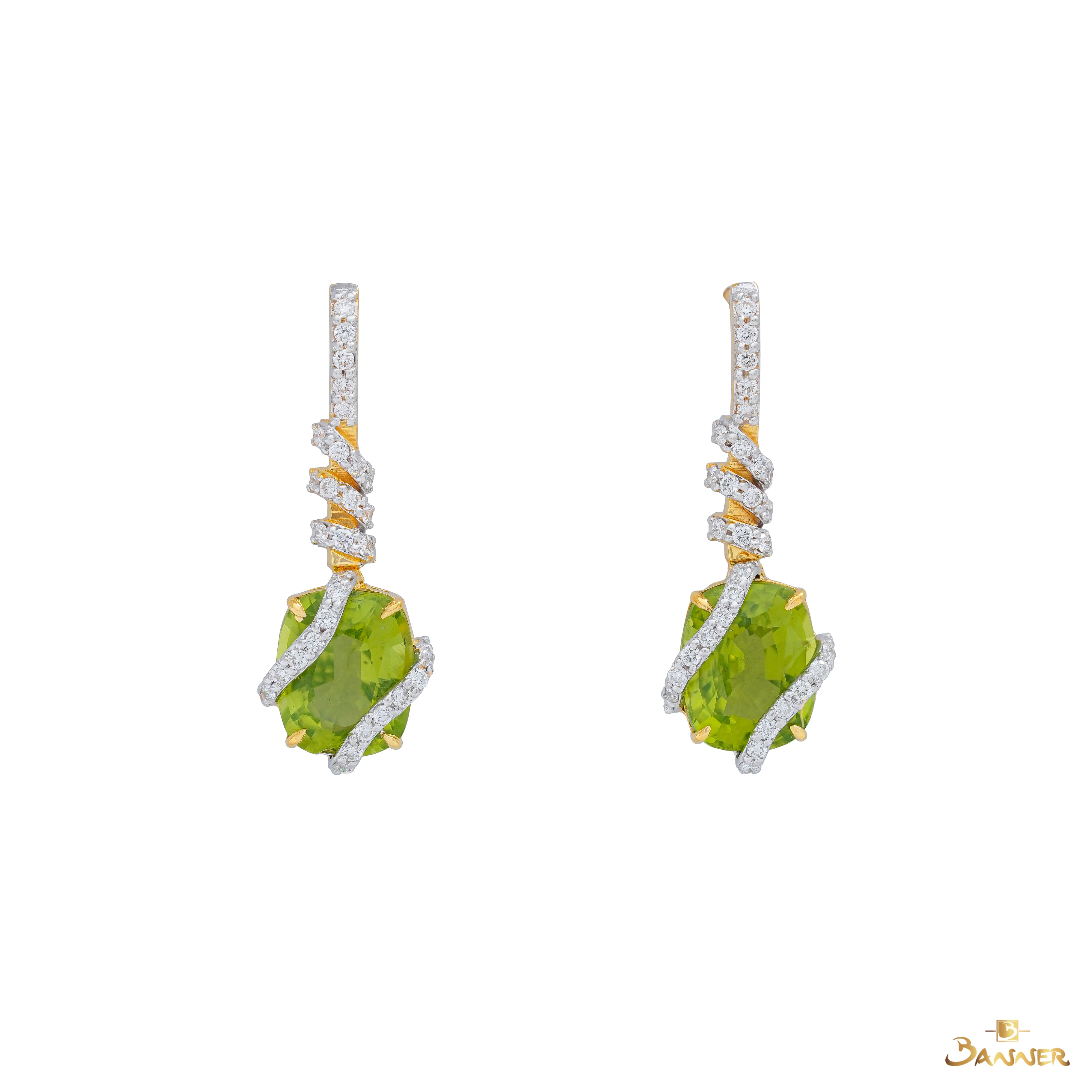 Peridot and Diamond Spiral Earrings