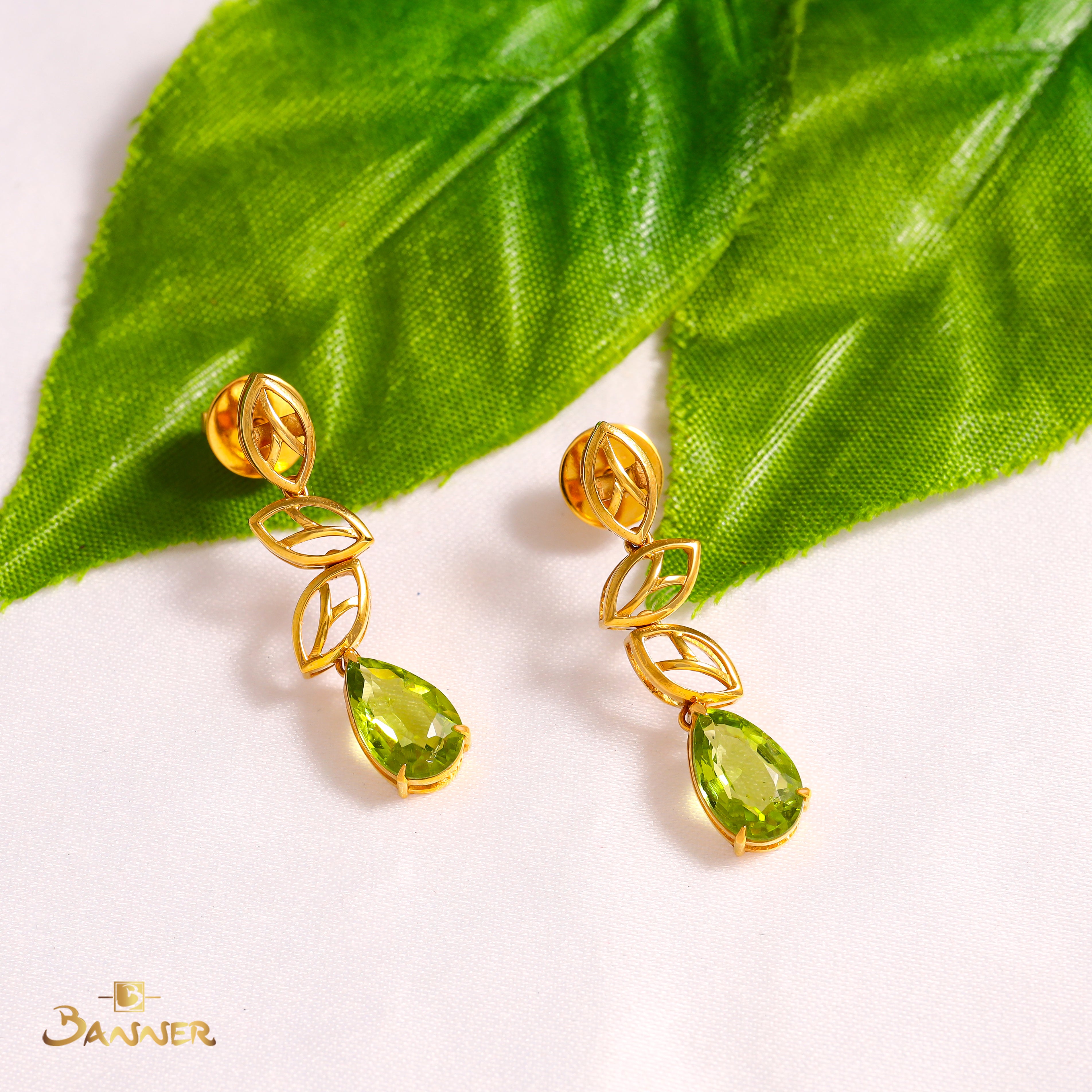 Peridot Leaf Shape Dangle Earrings