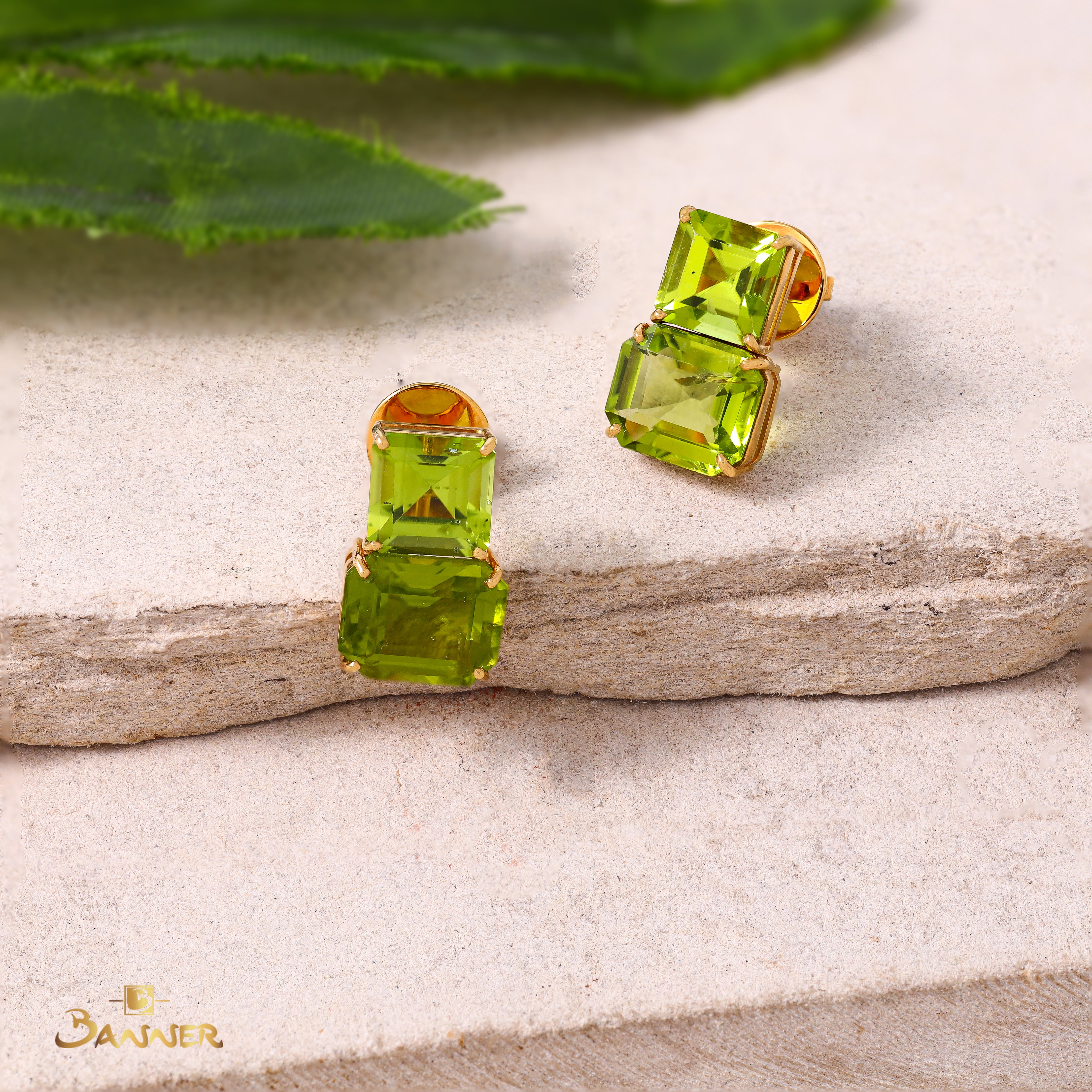 Emerald-cut Peridot 2-Step Earrings