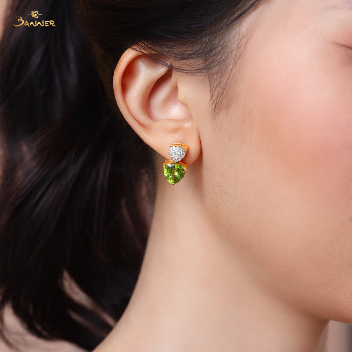 Peridot and Diamond Two-Tier Stud Earrings
