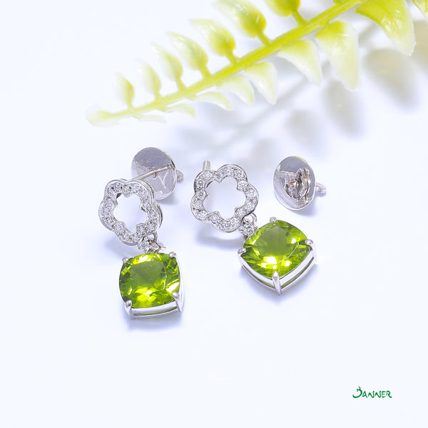 Peridot and Diamond Flower Earrings