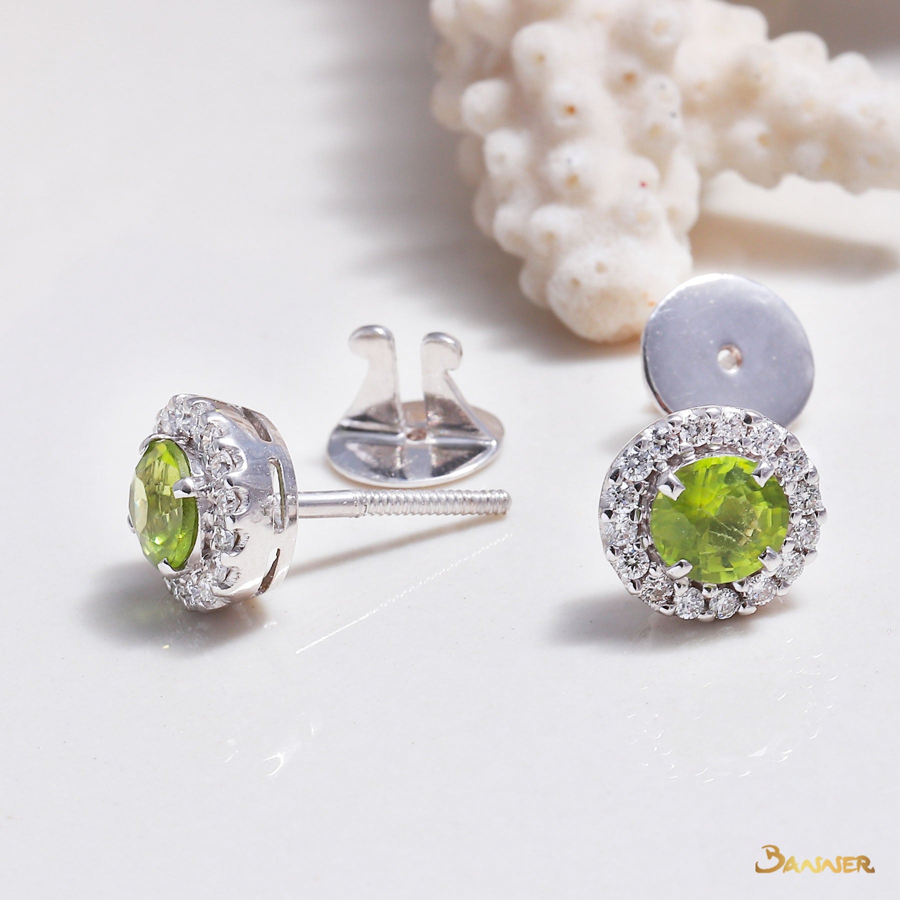 Peridot and Diamond Halo Earrings