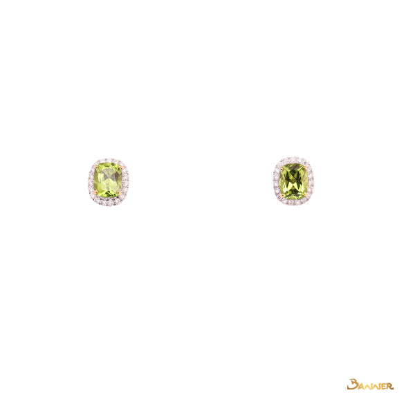 Peridot and Diamond Halo Earrings