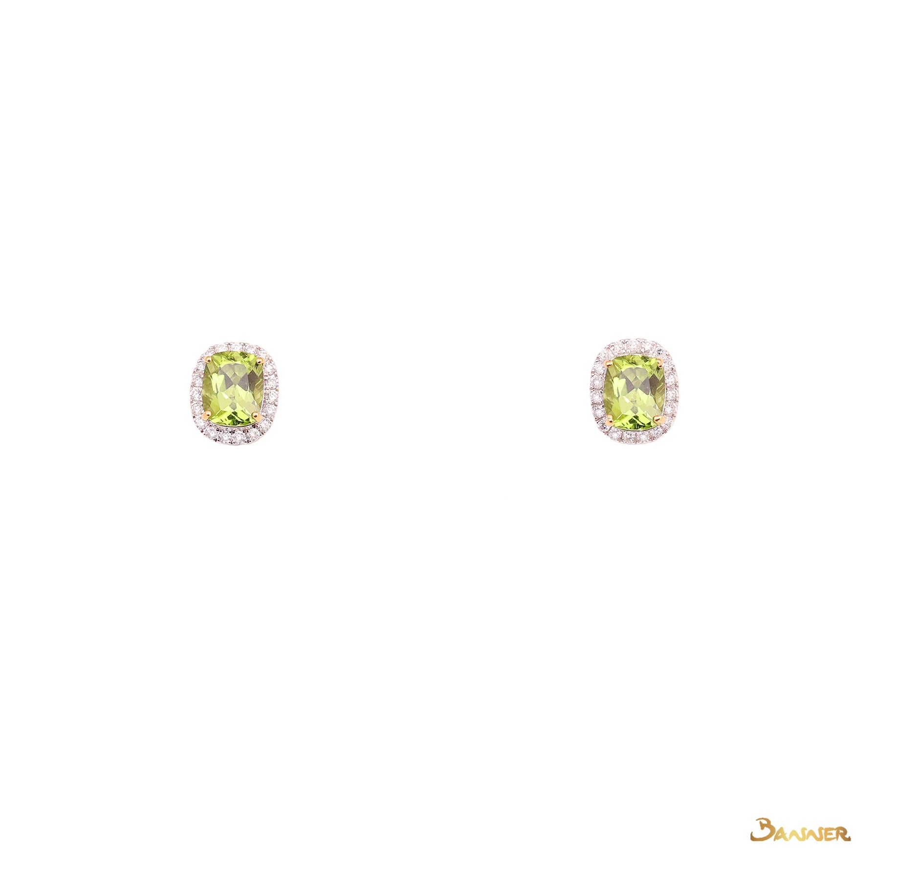 Peridot and Diamond Halo Earrings