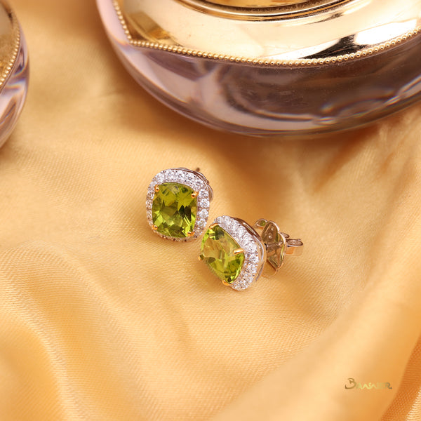 Peridot and Diamond Halo Earrings