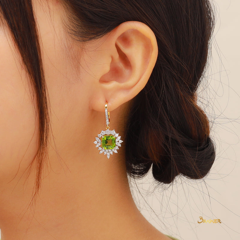 Peridot and Diamond Classic Dangle Earrings