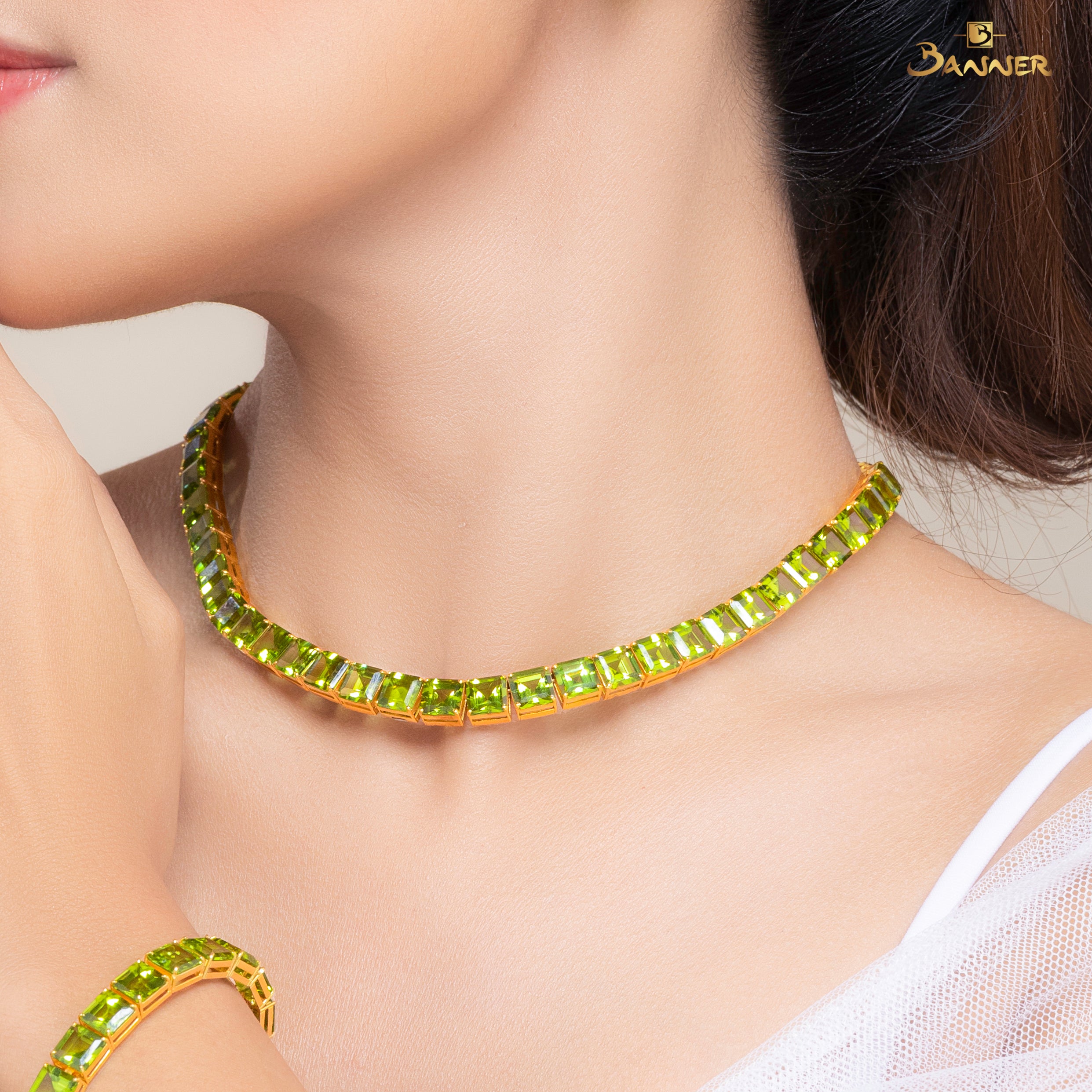 Emerald-cut Peridot Tennis Necklace