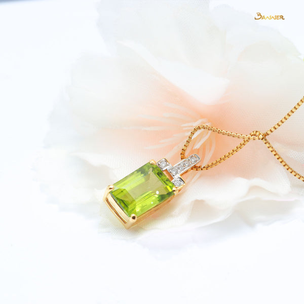 Emerald-cut Peridot and Diamond Pendant