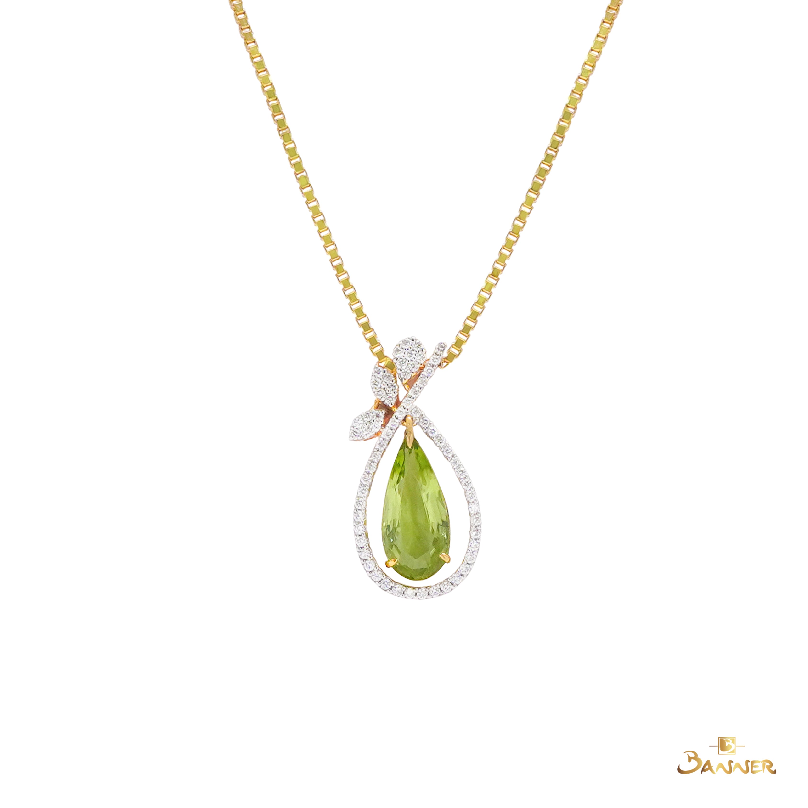 Peridot and Diamond Drop Pendant