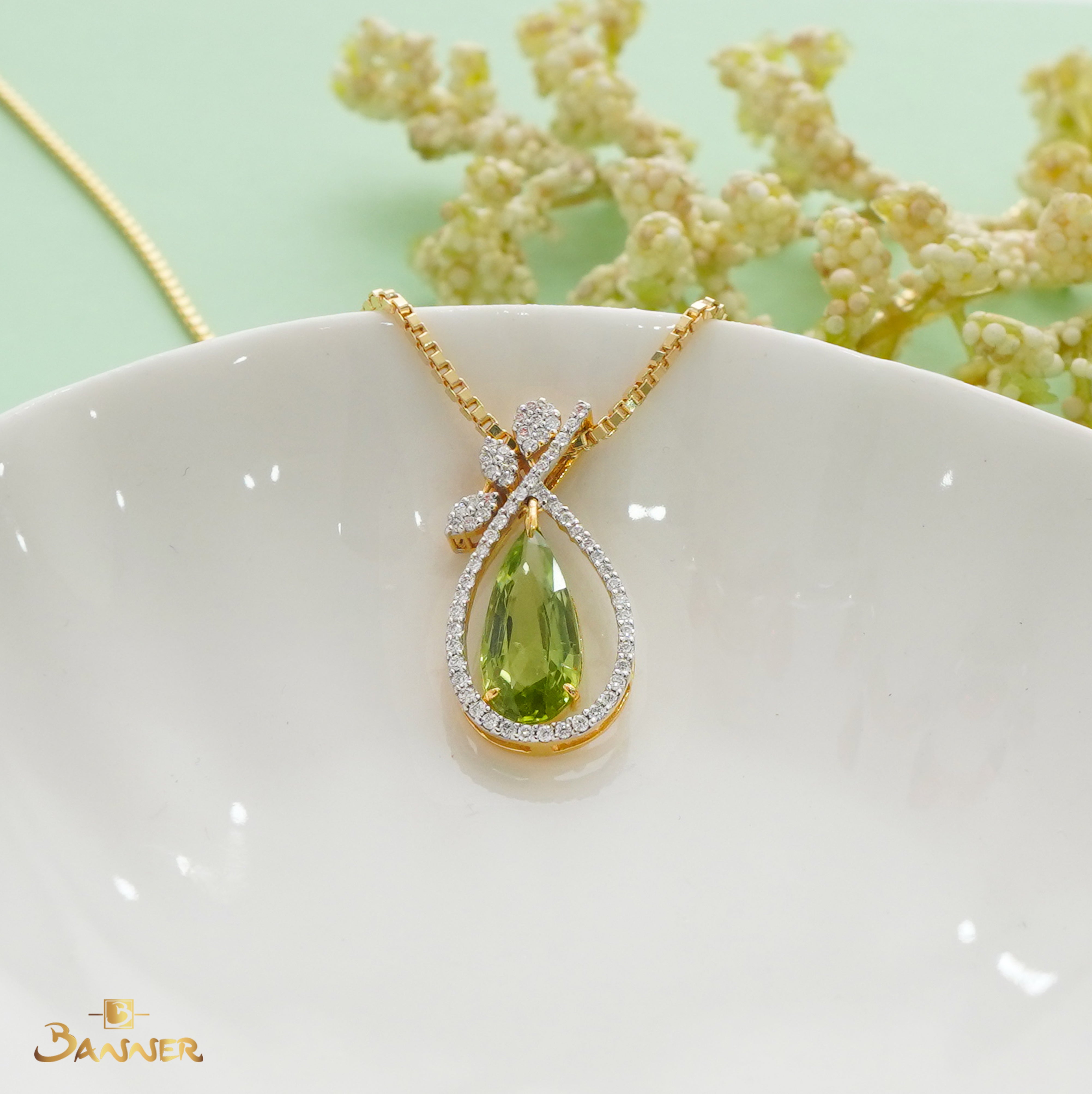 Peridot and Diamond Drop Pendant