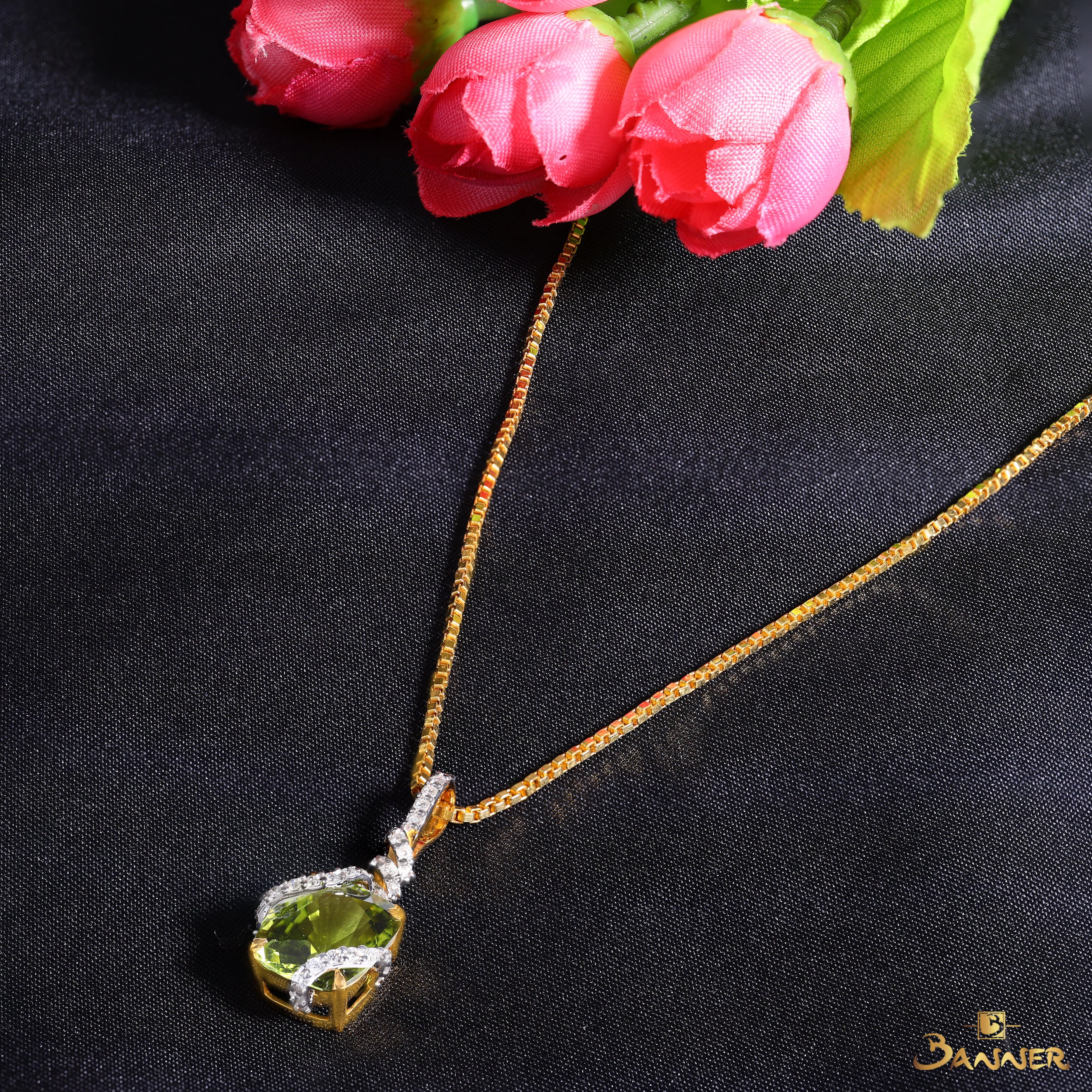 Peridot and Diamond Spiral Pendant