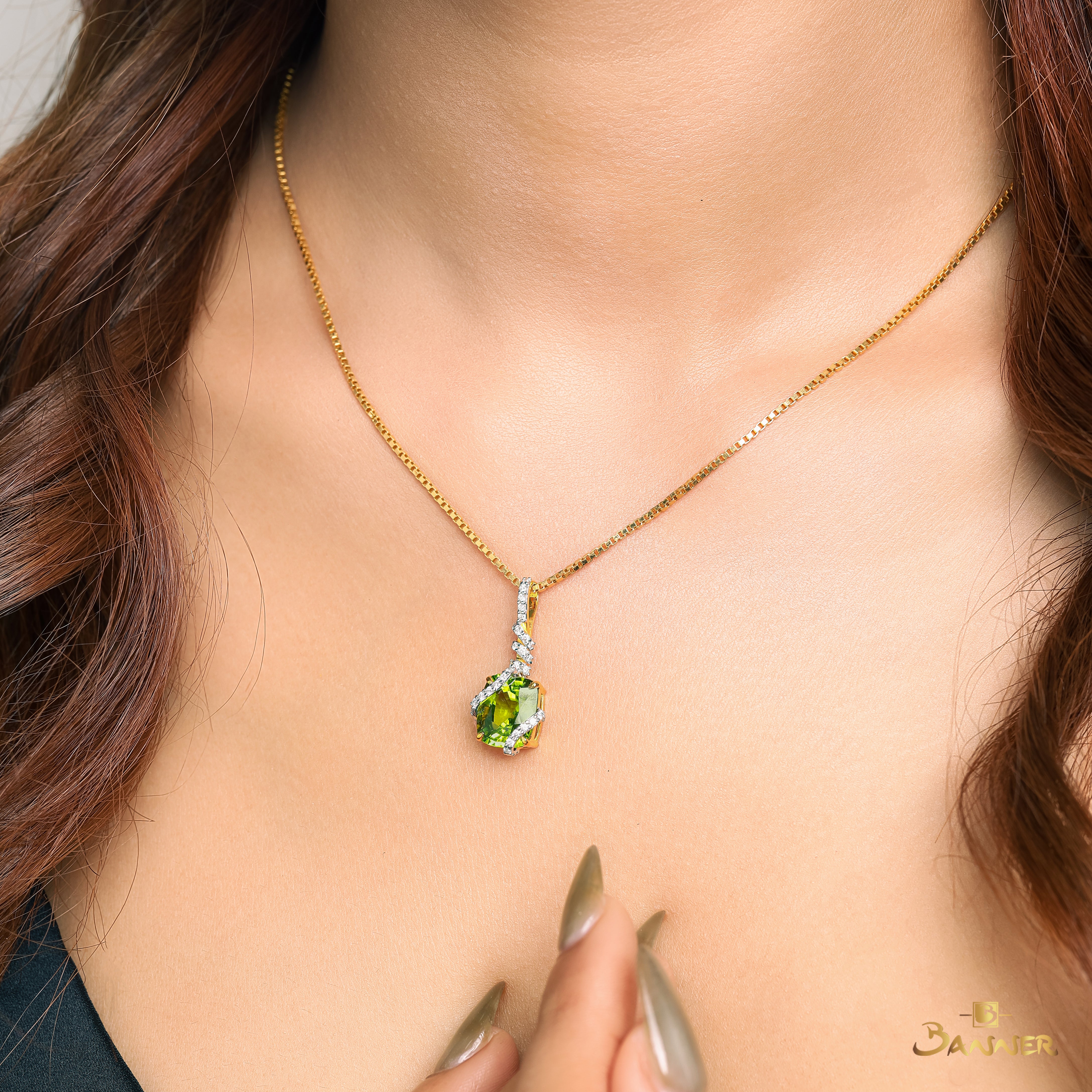 Peridot and Diamond Spiral Pendant